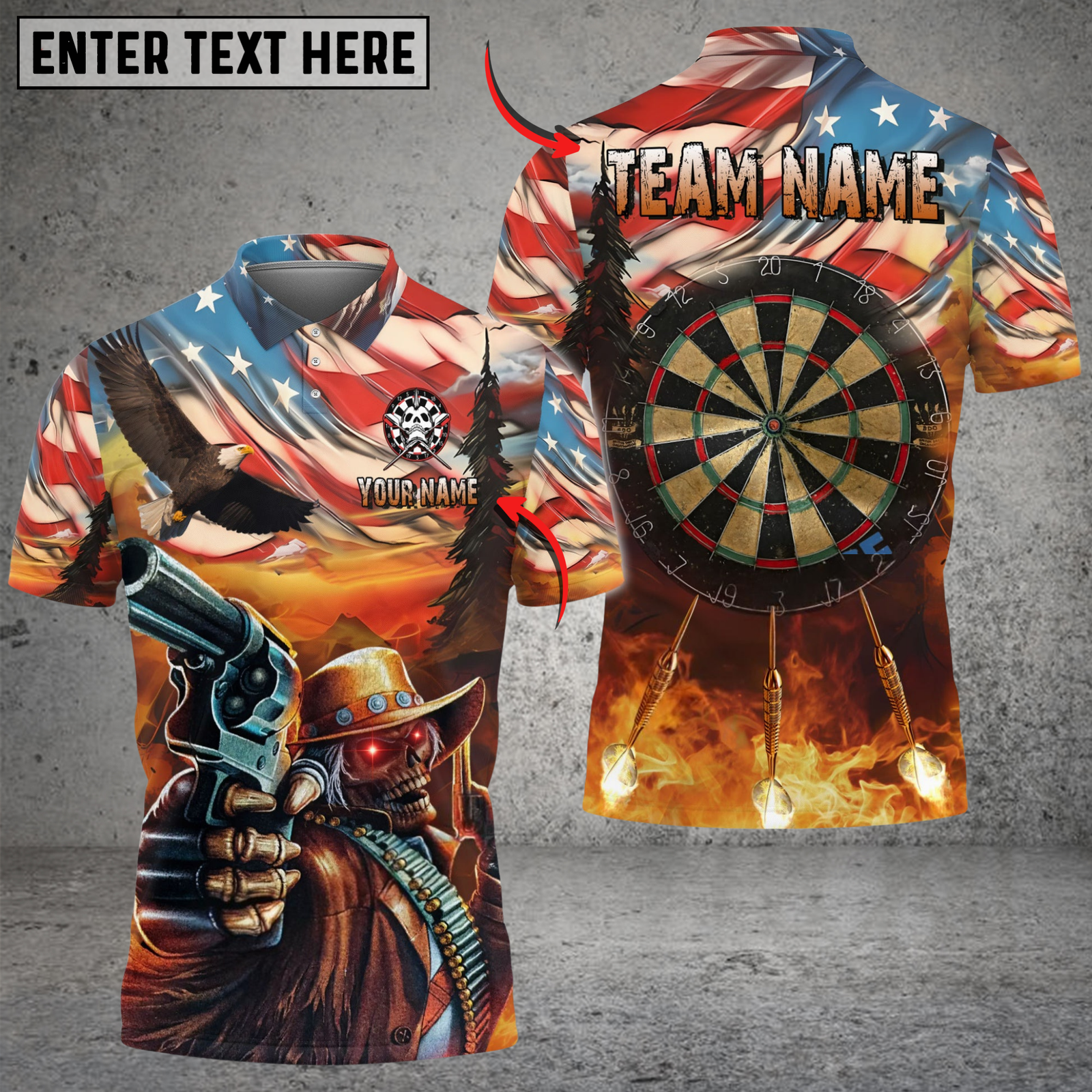 Blisscorners Darts American West Cowboy Skull Customized Name, Team Name 3D Shirt