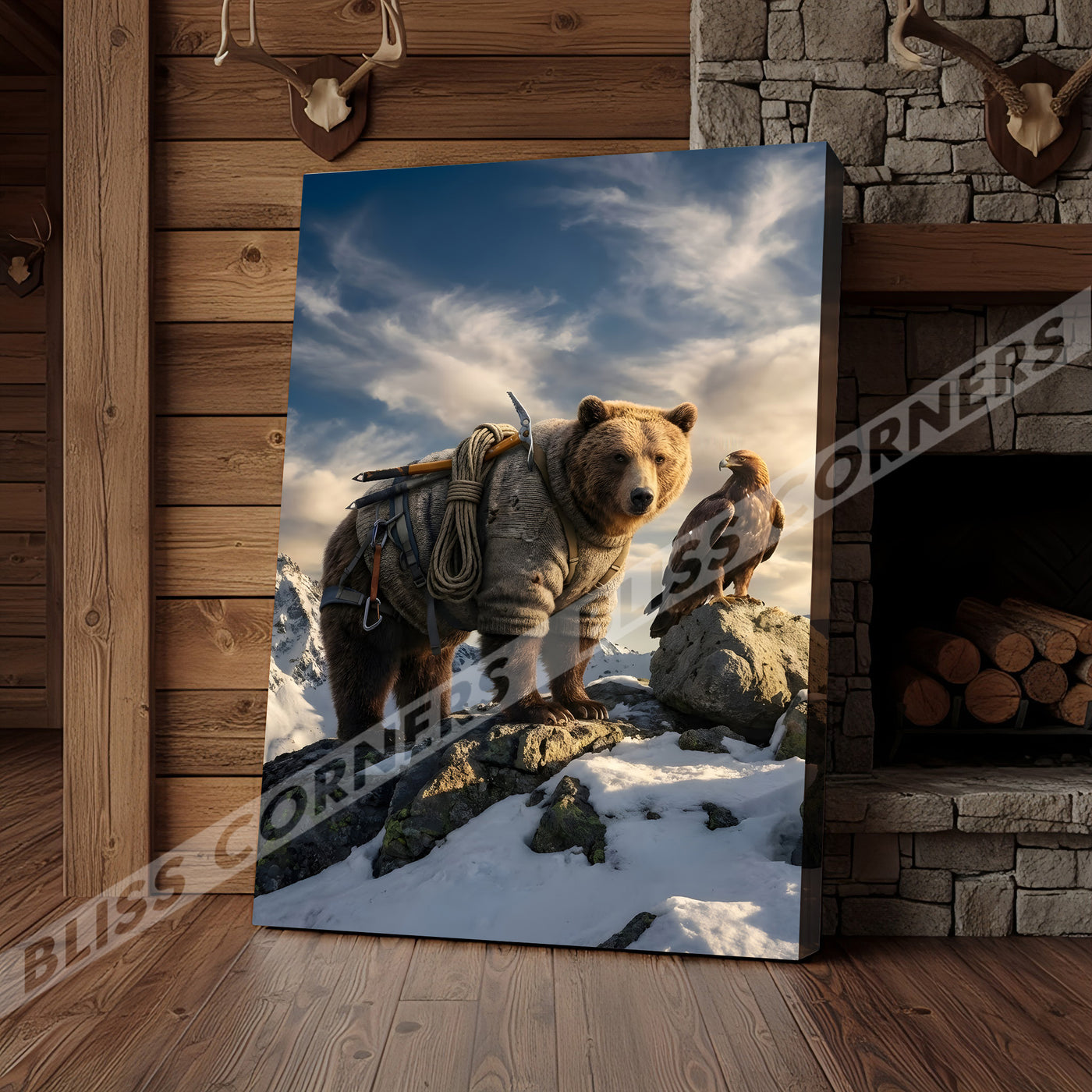 Blisscorners Epic Mountain Bear Explorer Wilderness Canvas