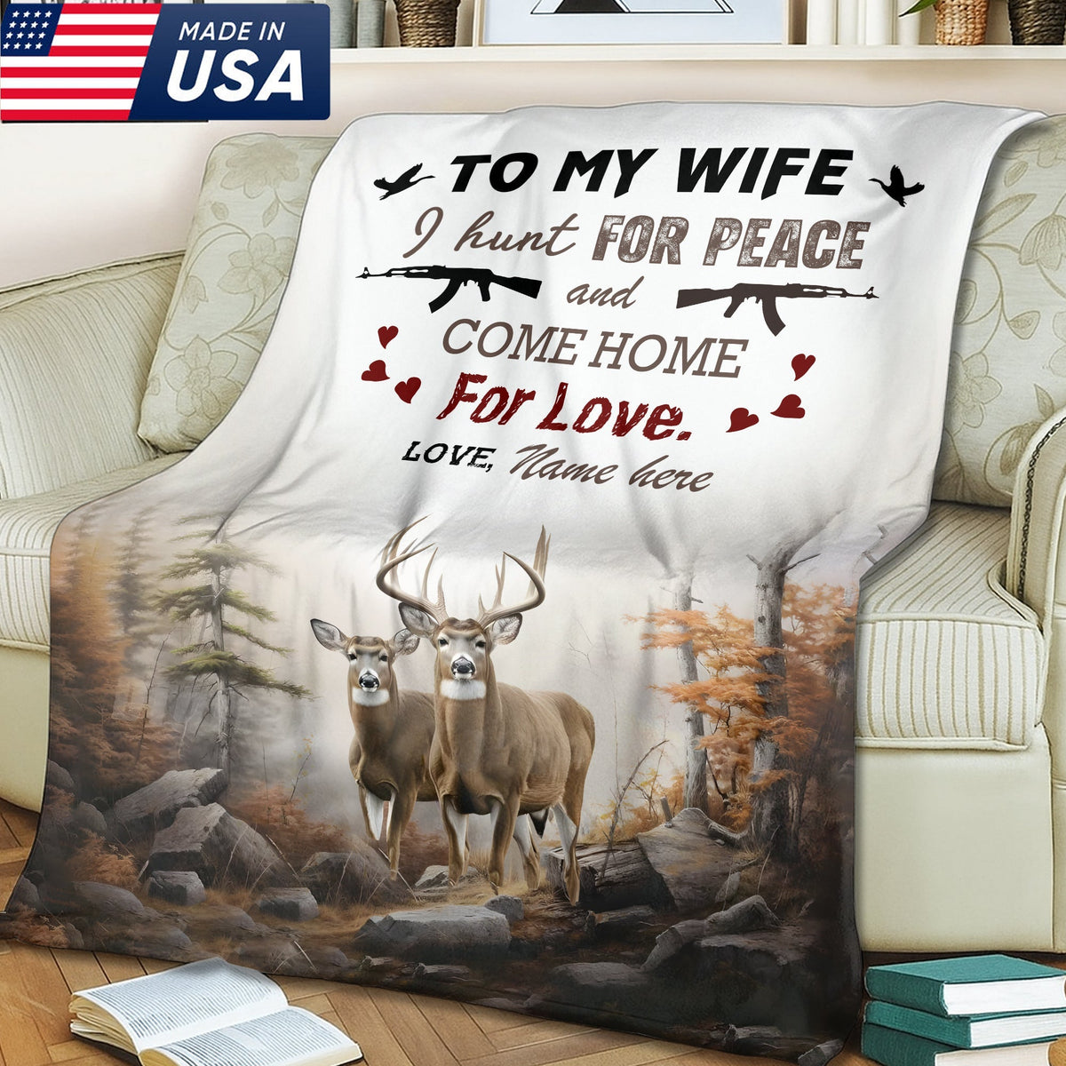 Blisscorners Personalized Deer Hunting Ã¢â‚¬Å“To My Wife, I Hunt for Peace and Come Home for LoveÃ¢â‚¬Â Fleece Blanket LM1611