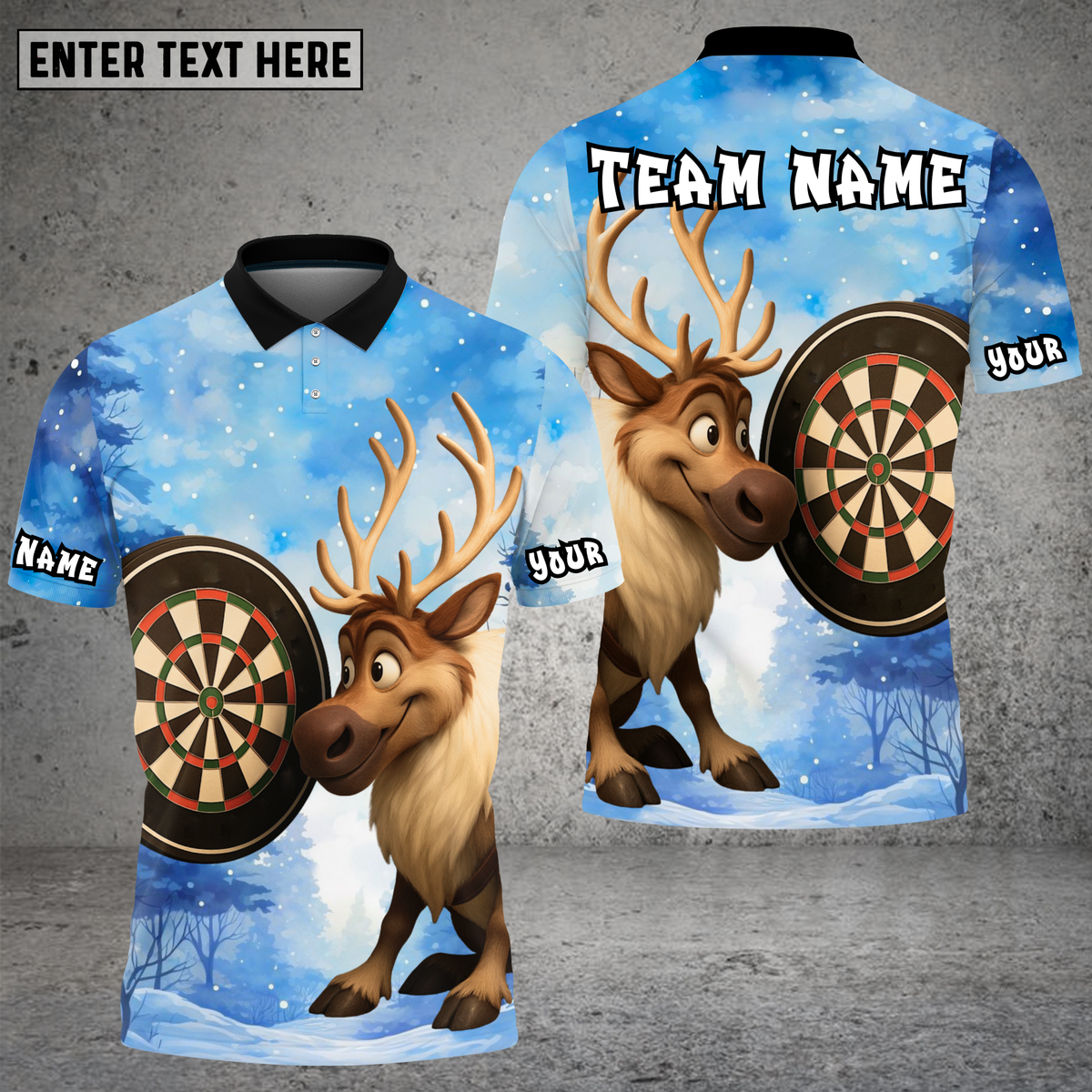 Blisscorners Reindeer Christmas Dartboard  Winter Multioptions Personalized Name, Team Name Unisex 3D Shirt (4 Colors)