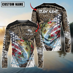 Blisscorners Bass Fishing American Flag Scratch Grass Camo Custom Name & Team Name 3D Shirts