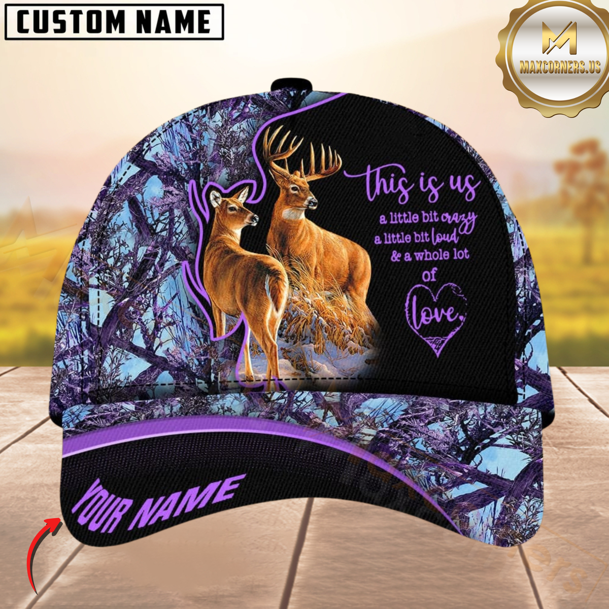 Blisscorners Hunting Deer Couple Camouflage Multicolor Personalized Name 3D Cap