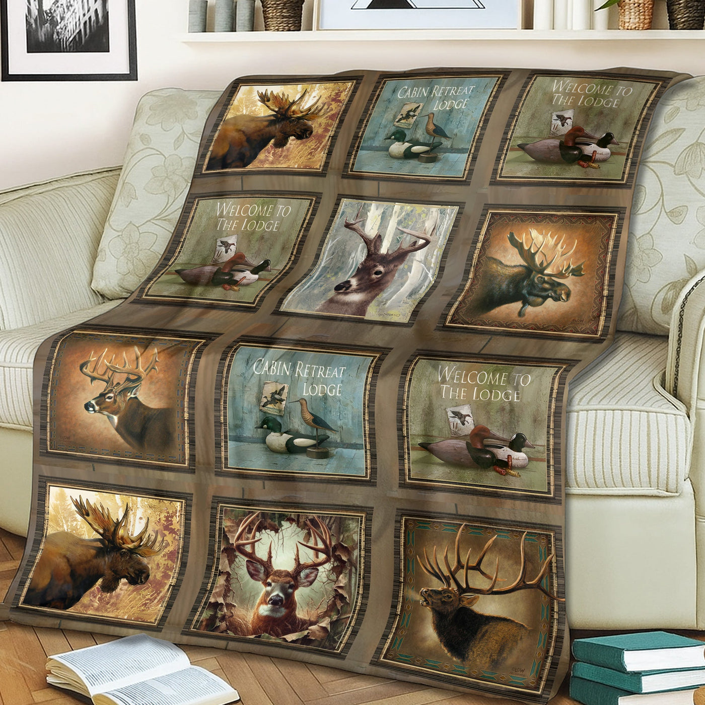 Blisscorners Rustic Wildlife Cabin Lodge Fleece Blanket - Deer, Moose, and Duck Hunting Retreat Fleece Blanket LM1611