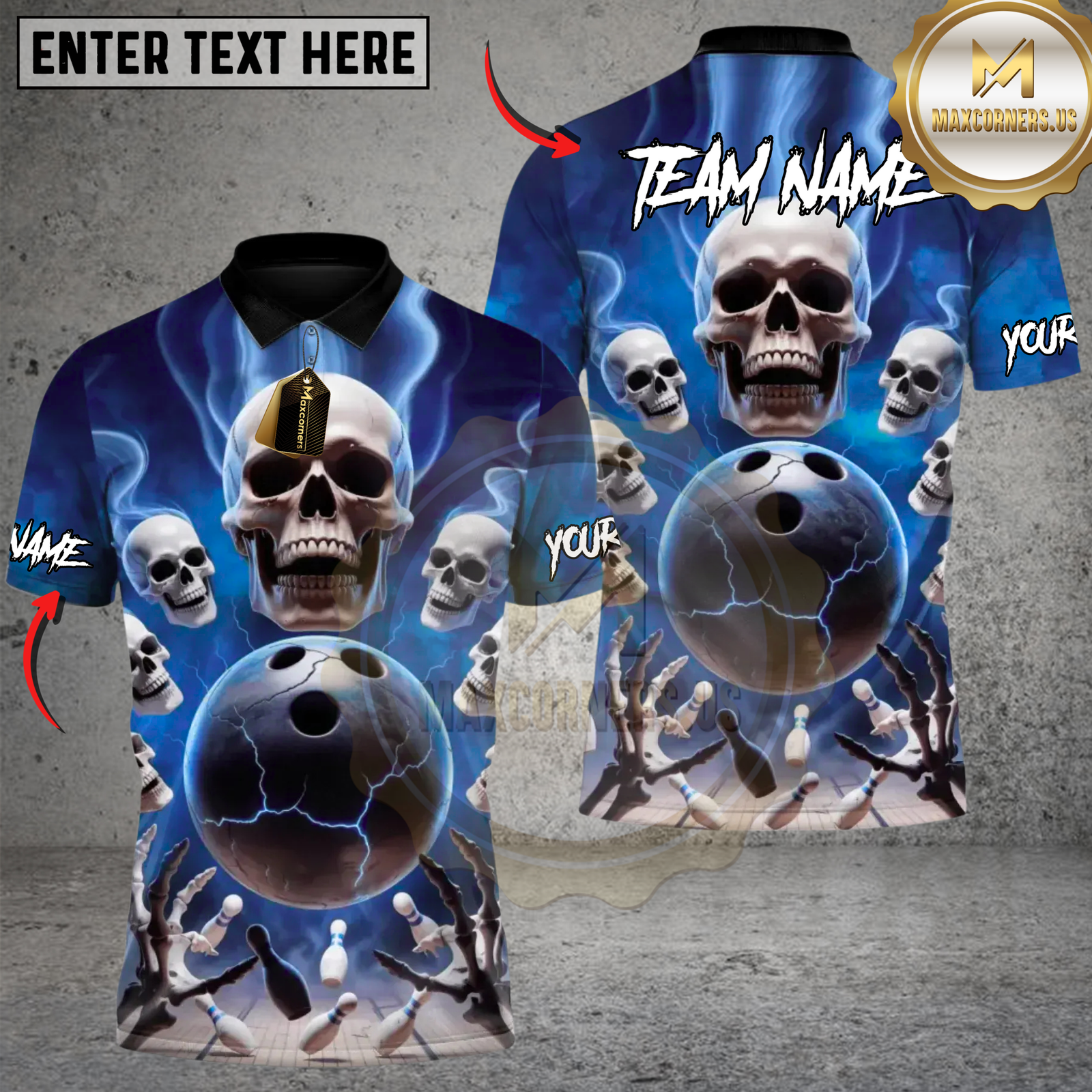 Blisscorners Bowling Skull Force Bowling Attack Multicolor Customized Name, Team Name 3D Shirts