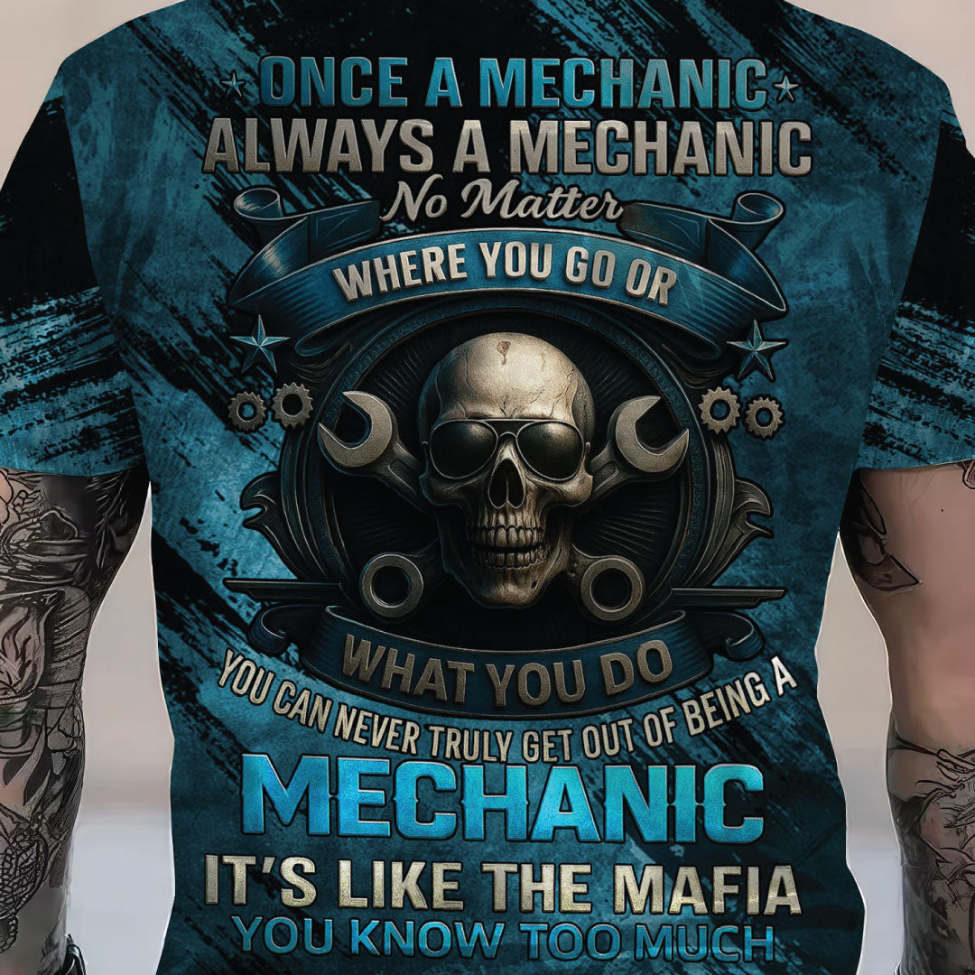 Blisscorners Once A Mechanic Always A Mechanic Shirt Funny Printed Vintage Mechanic Unisex T Shirt Skull Wearing Glass Design