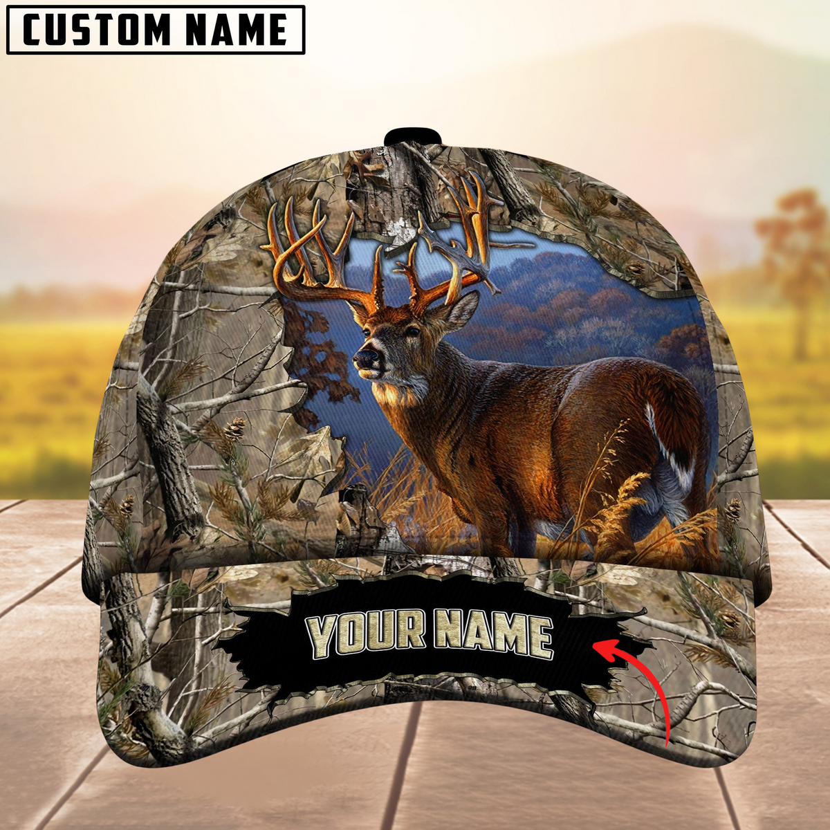 Blisscorners Premium Unique Collab Deer Hunting Camouflage Pattern Multicolor Personalized Name 3D Cap
