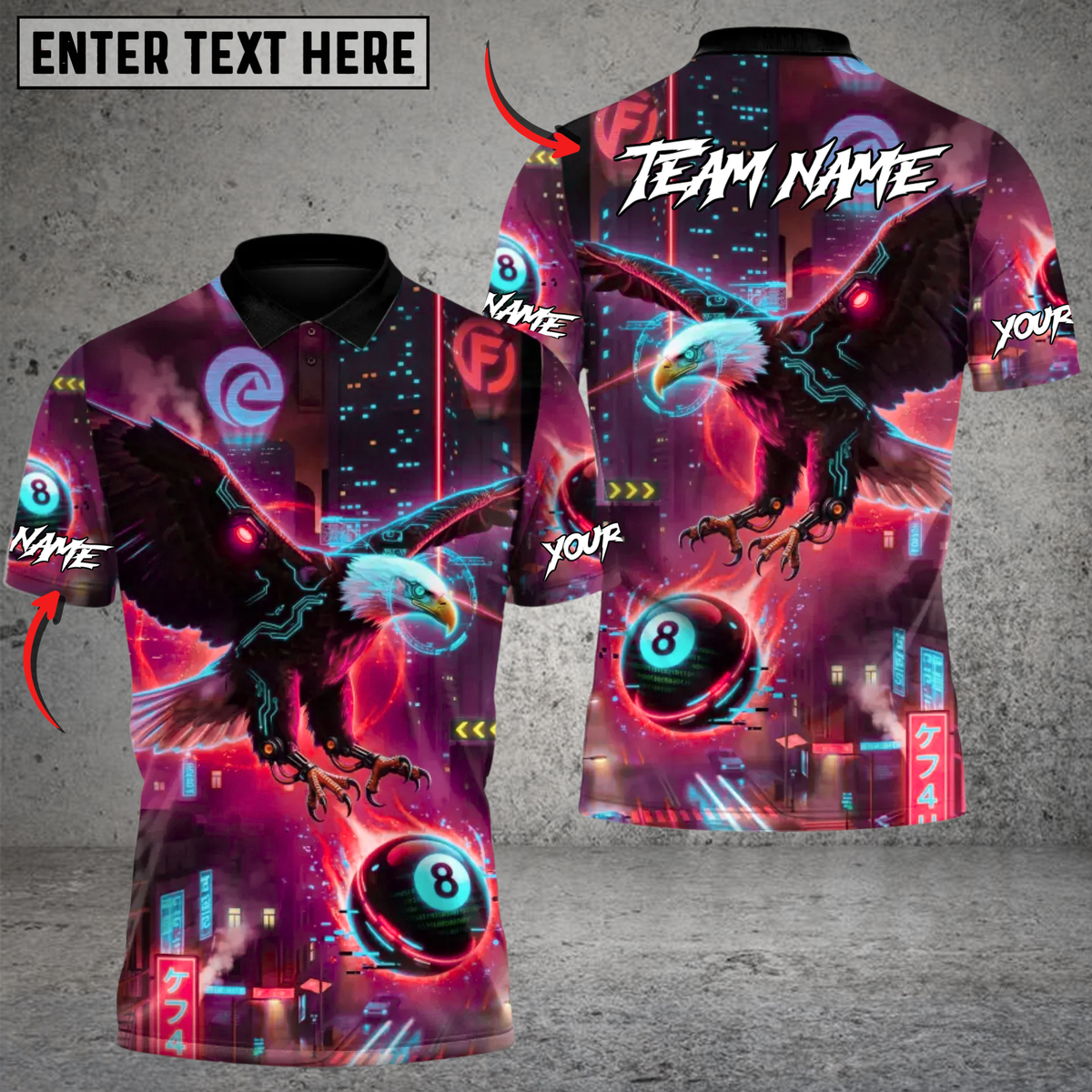 Blisscorners Cyber Eagle 8 Ball Billiards Multicolor Customized Name, Team Name 3D Shirts