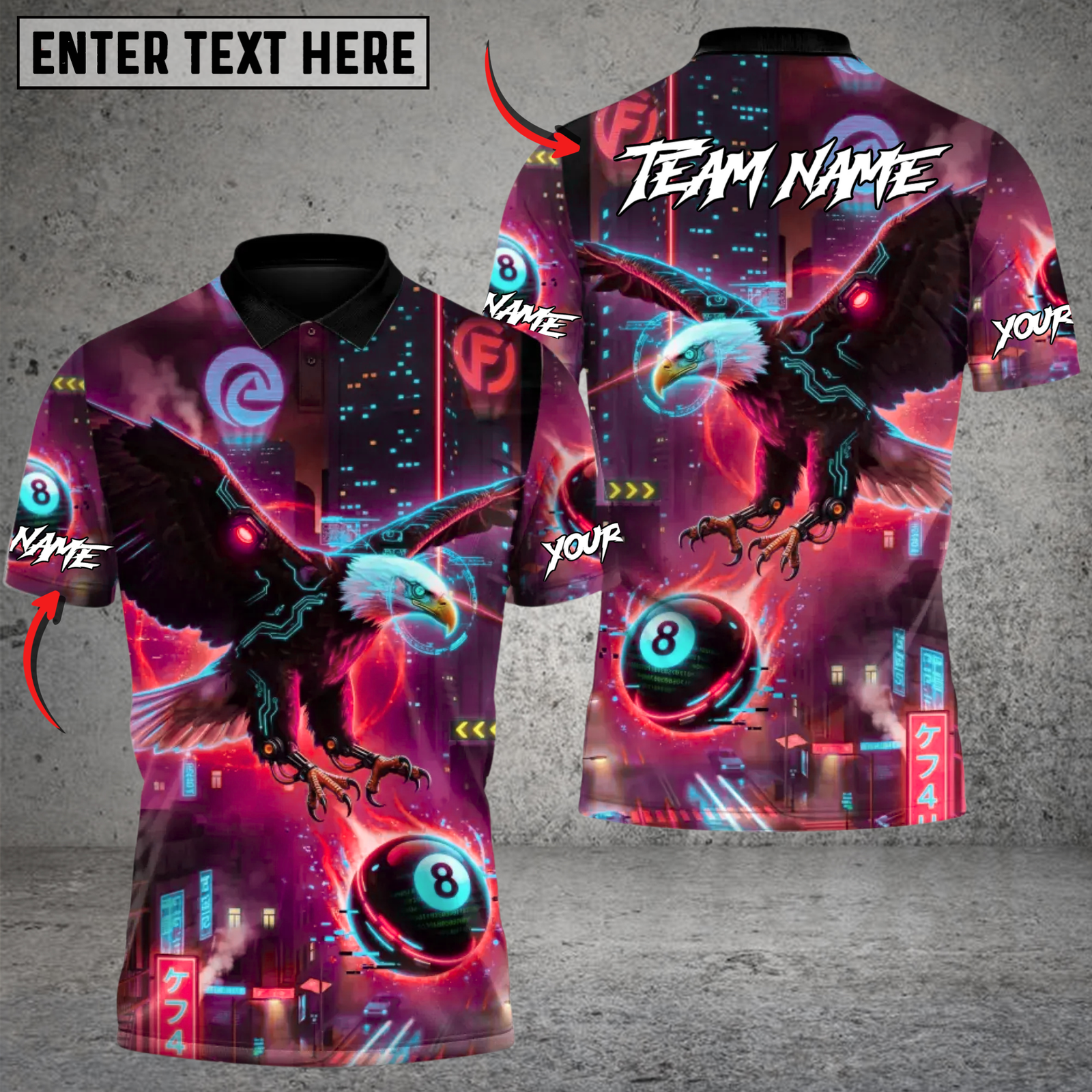 Blisscorners Cyber Eagle 8 Ball Billiards Multicolor Customized Name, Team Name 3D Shirts
