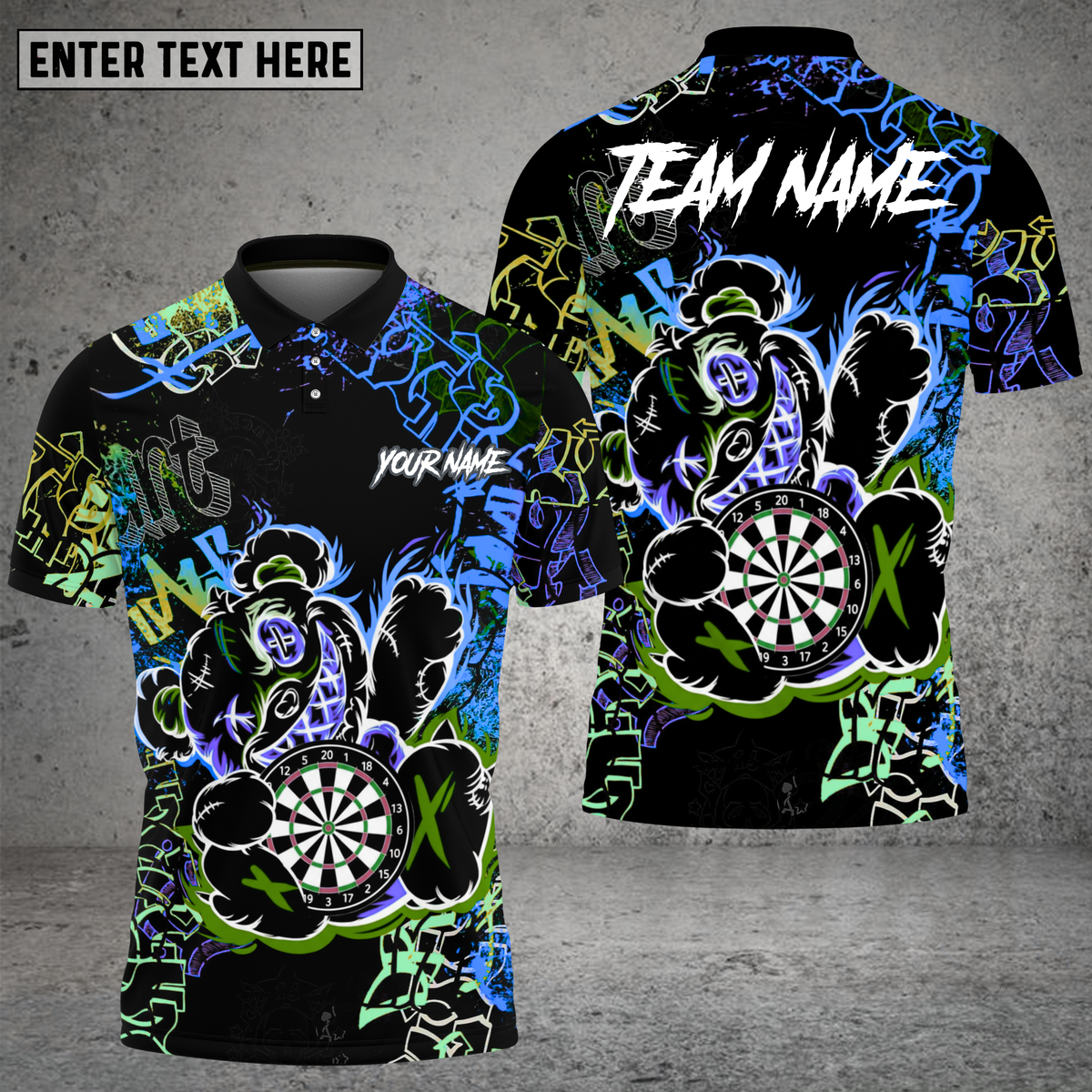 Blisscorners Graffiti Bear Dartboard Neon Splash Multioptions Personalized Name, Team Name Unisex 3D Shirt (4 Colors)