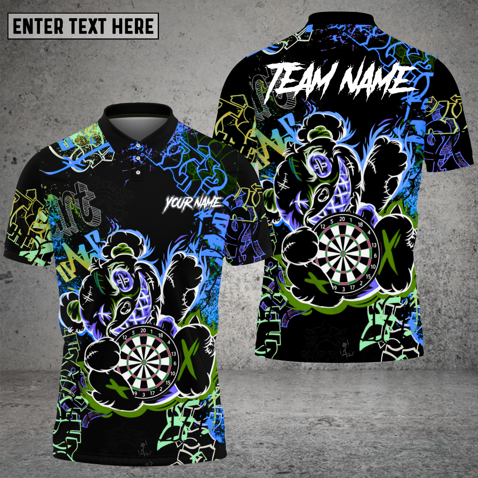 Blisscorners Graffiti Bear Dartboard Neon Splash Multioptions Personalized Name, Team Name Unisex 3D Shirt (4 Colors)