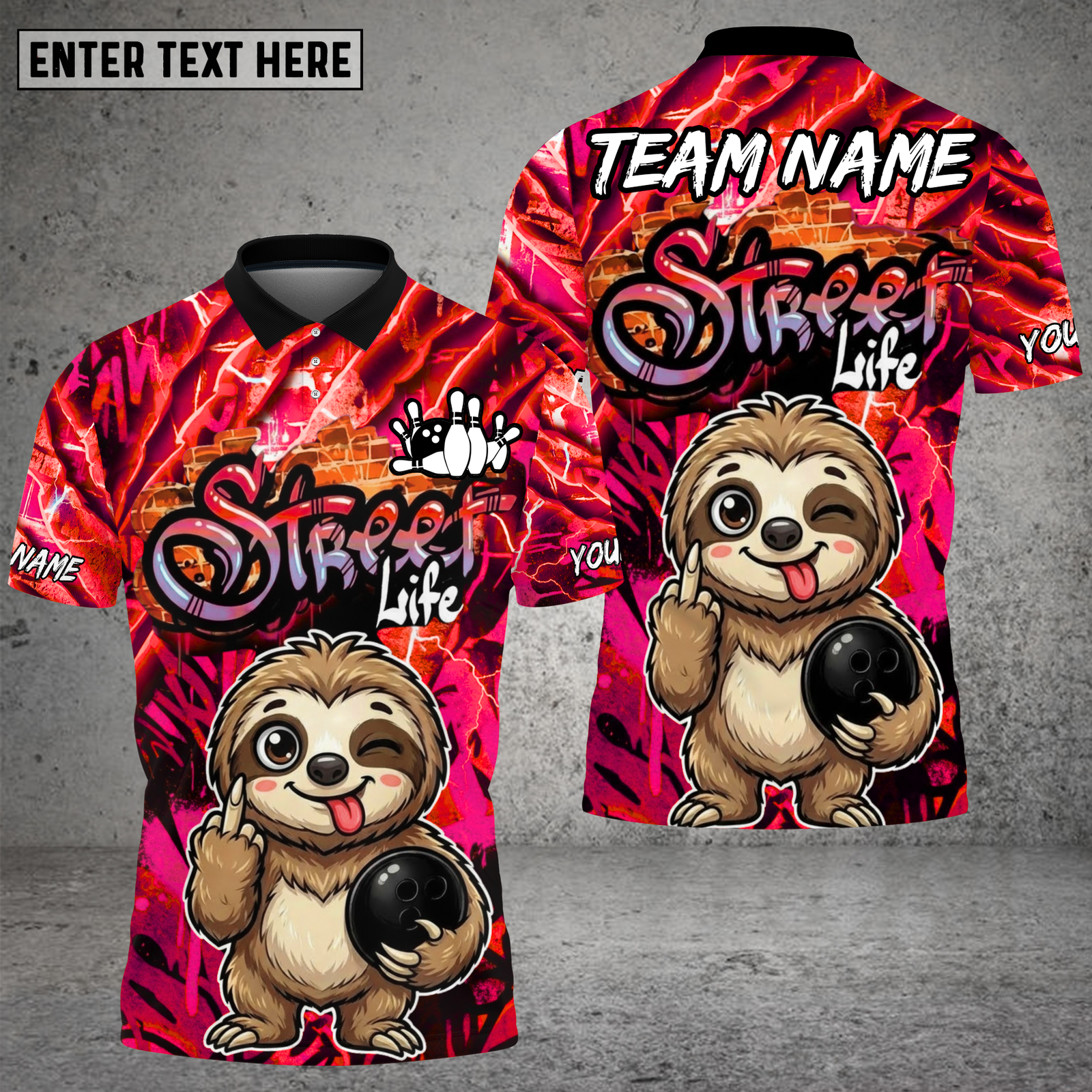 Blisscorners Street Life Sloth Bowling Neon Graffiti Multioptions Personalized Name, Team Name Unisex 3D Shirt (4 Colors)