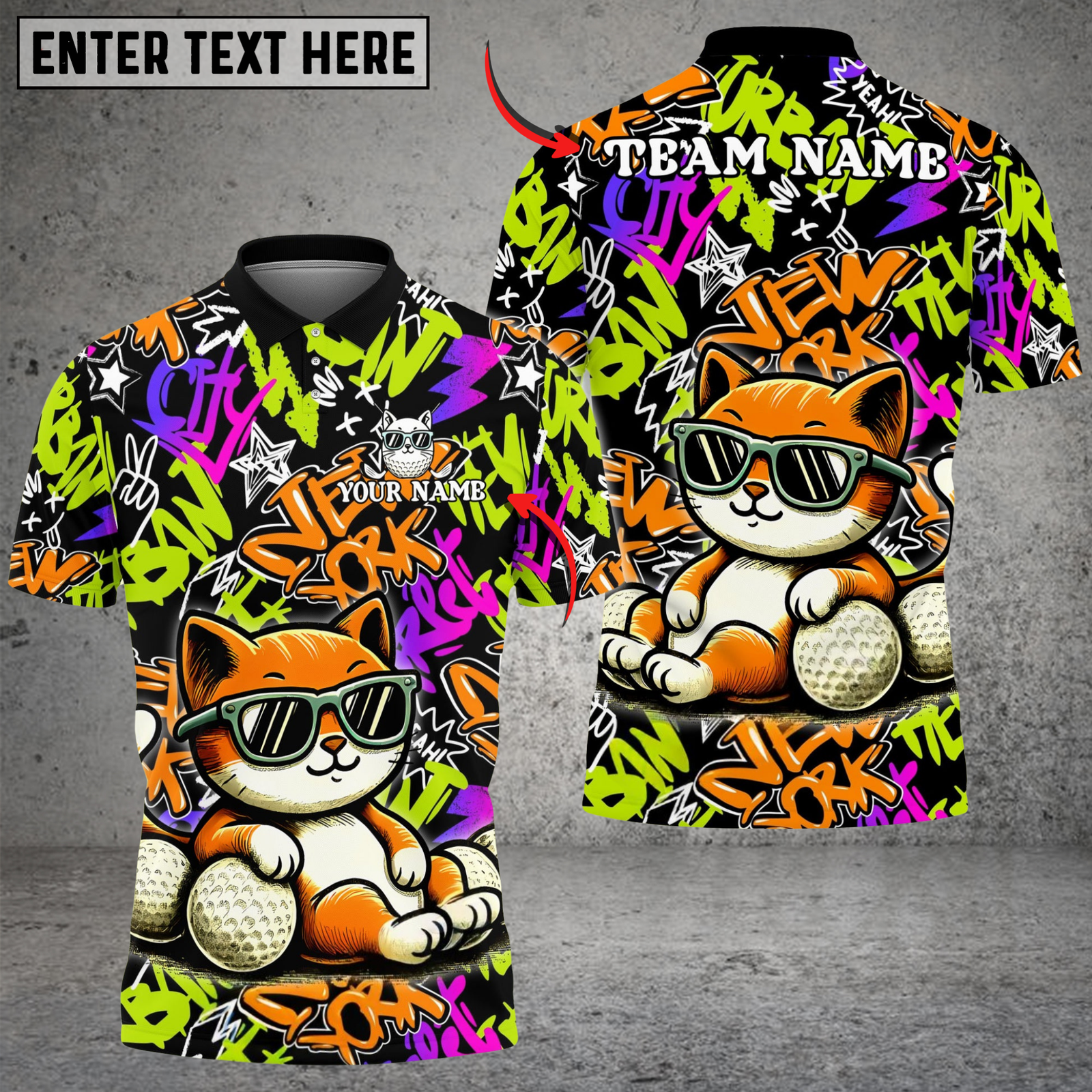 Blisscorners Cool Cat Swing Golf Polo Shirt, Customized Name & Team Name 3D Shirts (4 Colors)
