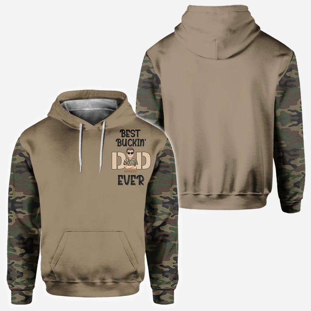 Blisscorners Best Buckin' Dad, Personalized Hunting All Over Shirt, Personalized 3D Hoodie For Hunting Lover