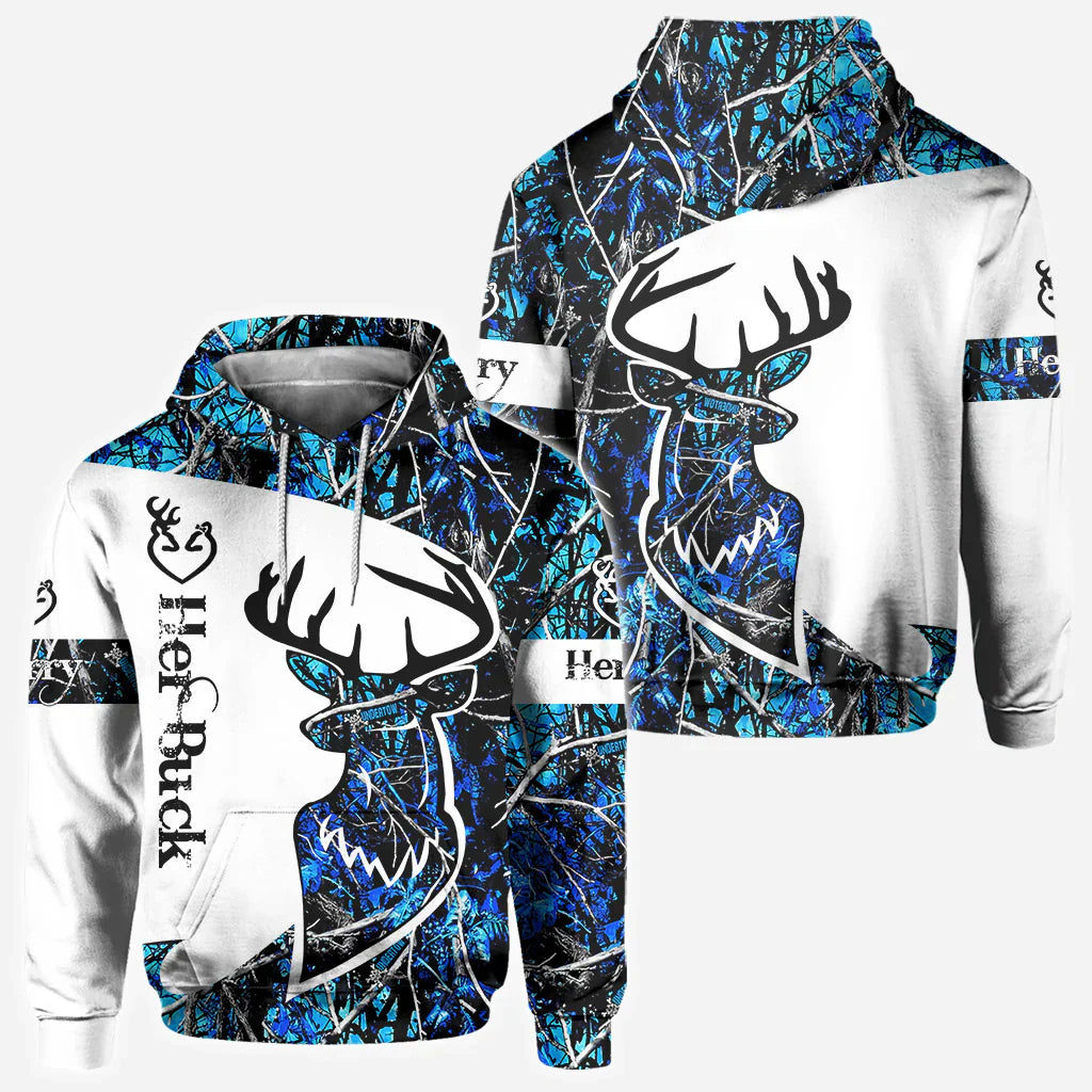 Blisscorners Her Buck His Doe, Personalized Hunting All Over Shirt, Personalized 3D Hoodie For Hunting Lover