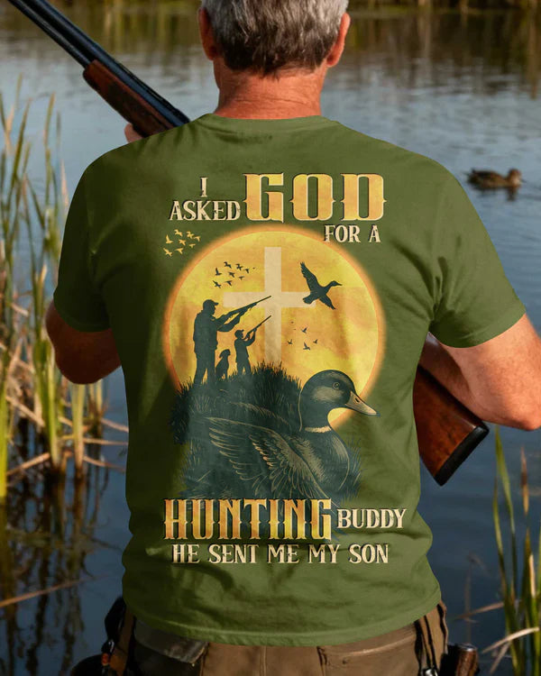 Blisscorners I Asked God For A Hunting Buddy He Sent My Son Shirt, Personalized Hunting 3D Shirt