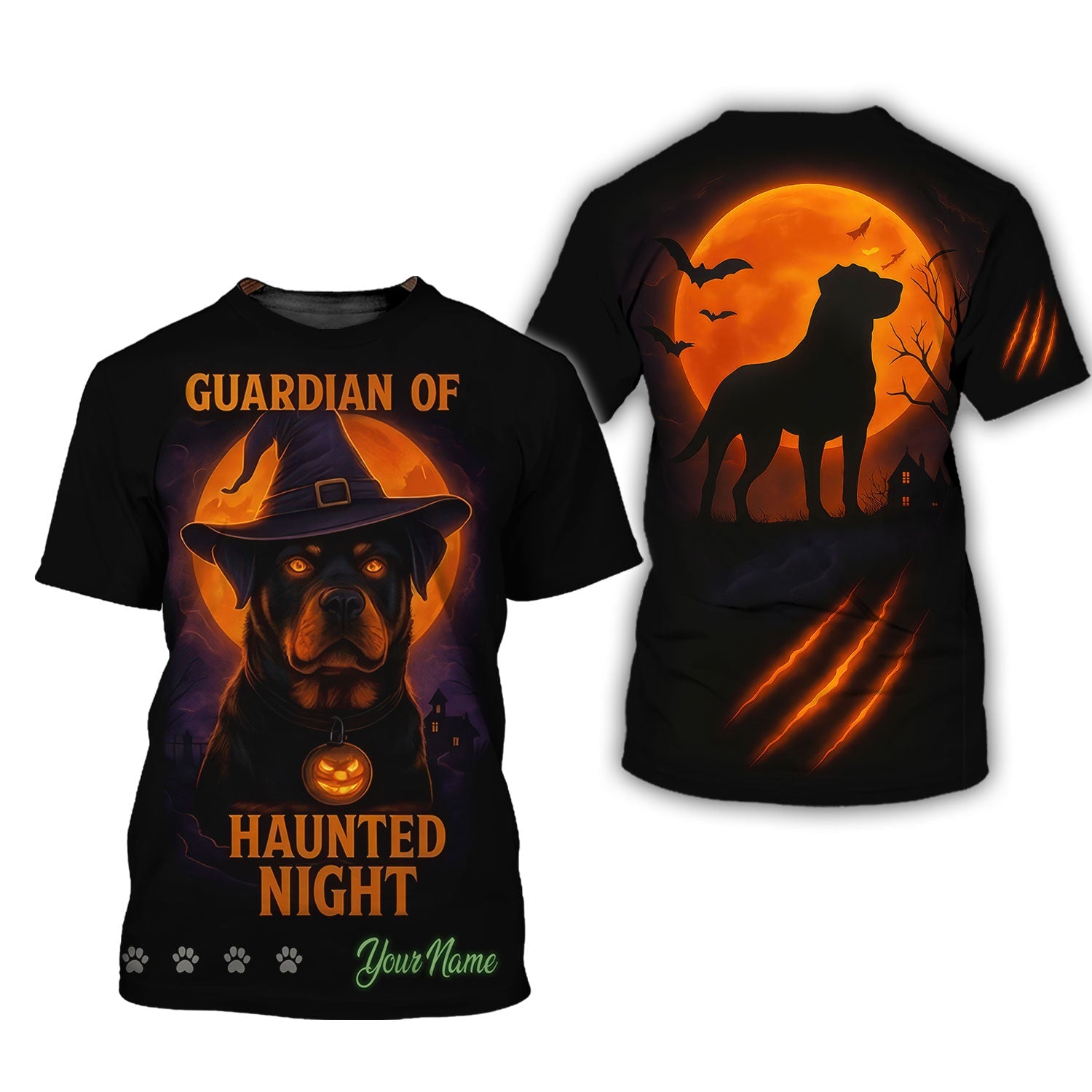 Blisscorners Personalized Rottweiler Halloween T-Shirt - Guardian of Haunted Night