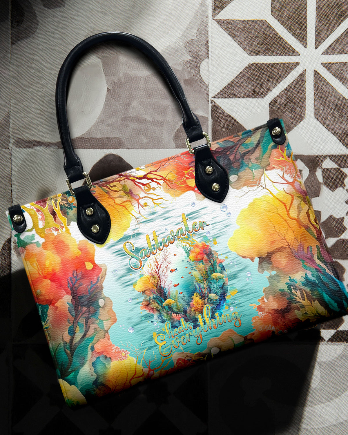 BLISSCORNERS SALTWATER HEALS EVERYTHING LEATHER HANDBAG