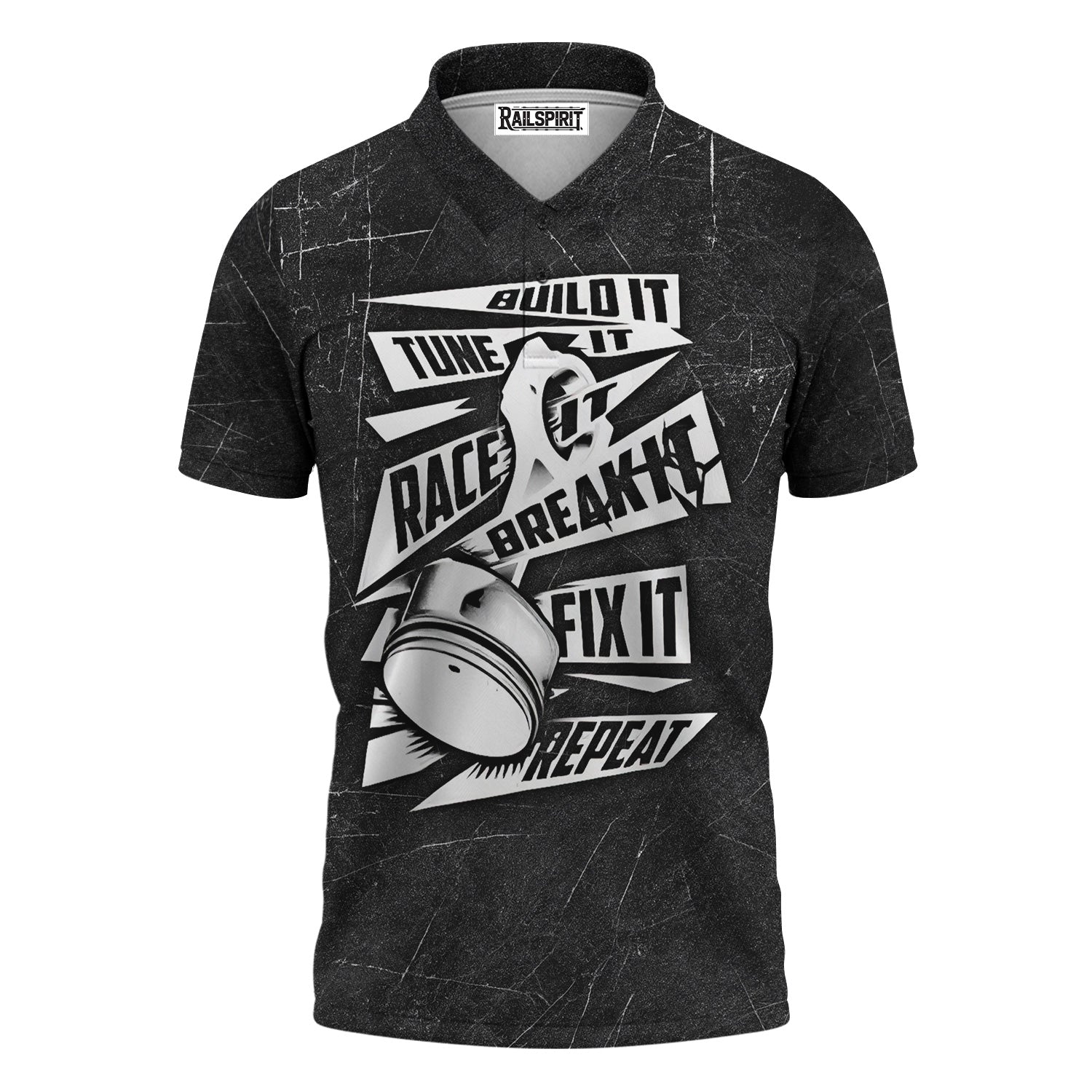 Blisscorners Funny Car Racing T Shirt Build It Tune It Race It Break It Fix It Repeat Piston Auto Repair Tee Mechanic Garage Workwear Gift for Men