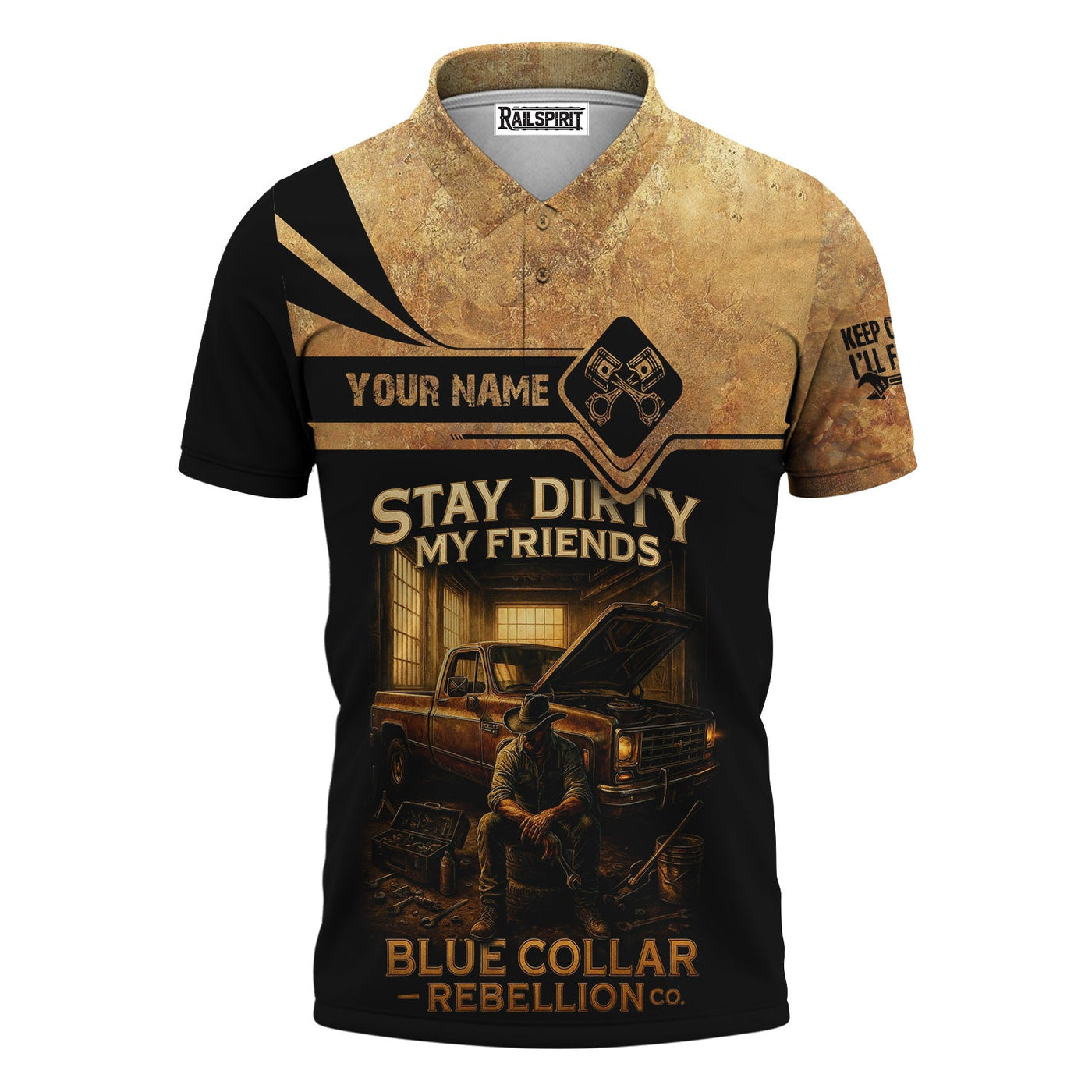 Blisscorners Customizable Name Mechanic Shirt, Stay Dirty My Friends Shirt, Blue Collar Rebellion, Mechanic & Worker Shirt for Men, Unique Gift for Truck Lovers