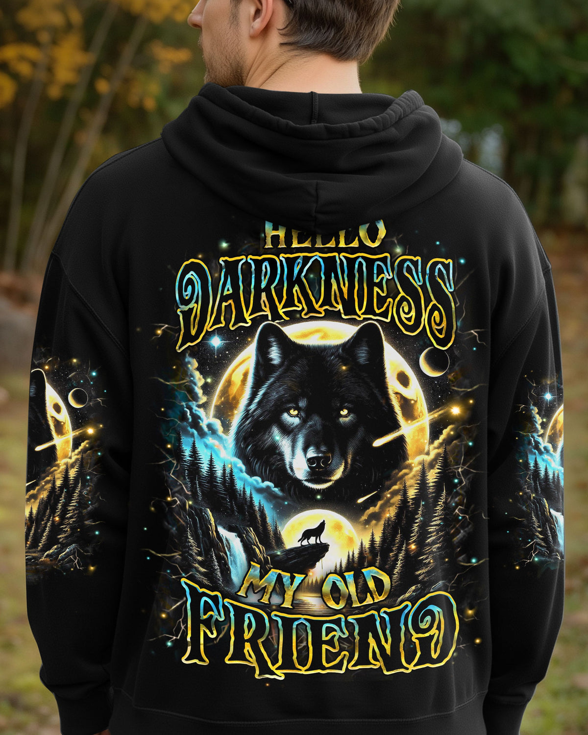 BLISSCORNERS HELLO DARKNESS MY OLD FRIEND WOLF ALL OVER PRINT