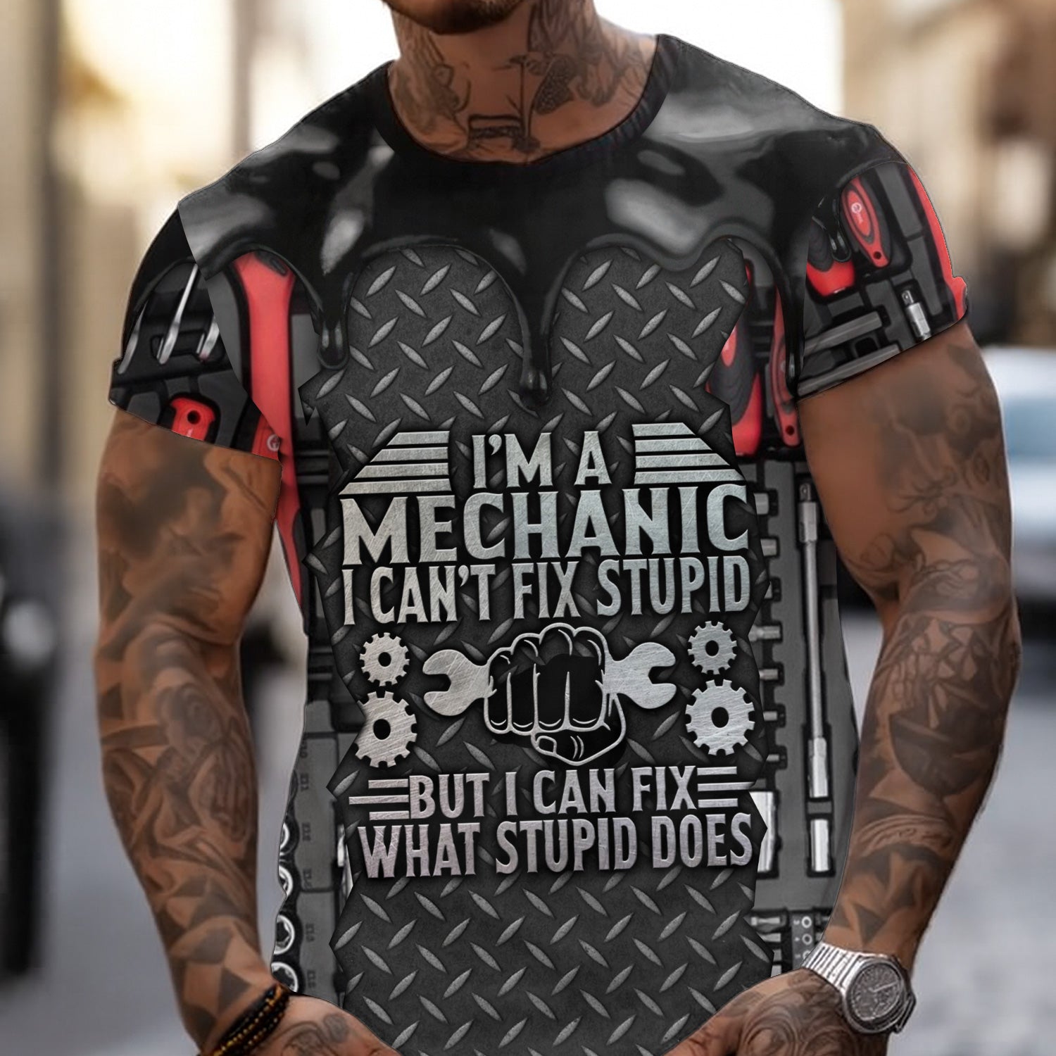 Blisscorners I'm A Mechanic I Can't Fix Stupid T-Shirt – Funny Mechanic Shirt Gift, Tool Lover Apparel, Best Gift for Mechanics & DIY Enthusiasts