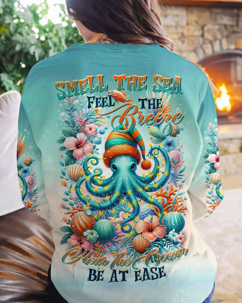 BLISSCORNERS SMELL THE SEA FEEL THE BREEZE OCTOPUS CHRISTMAS ALL OVER PRINT