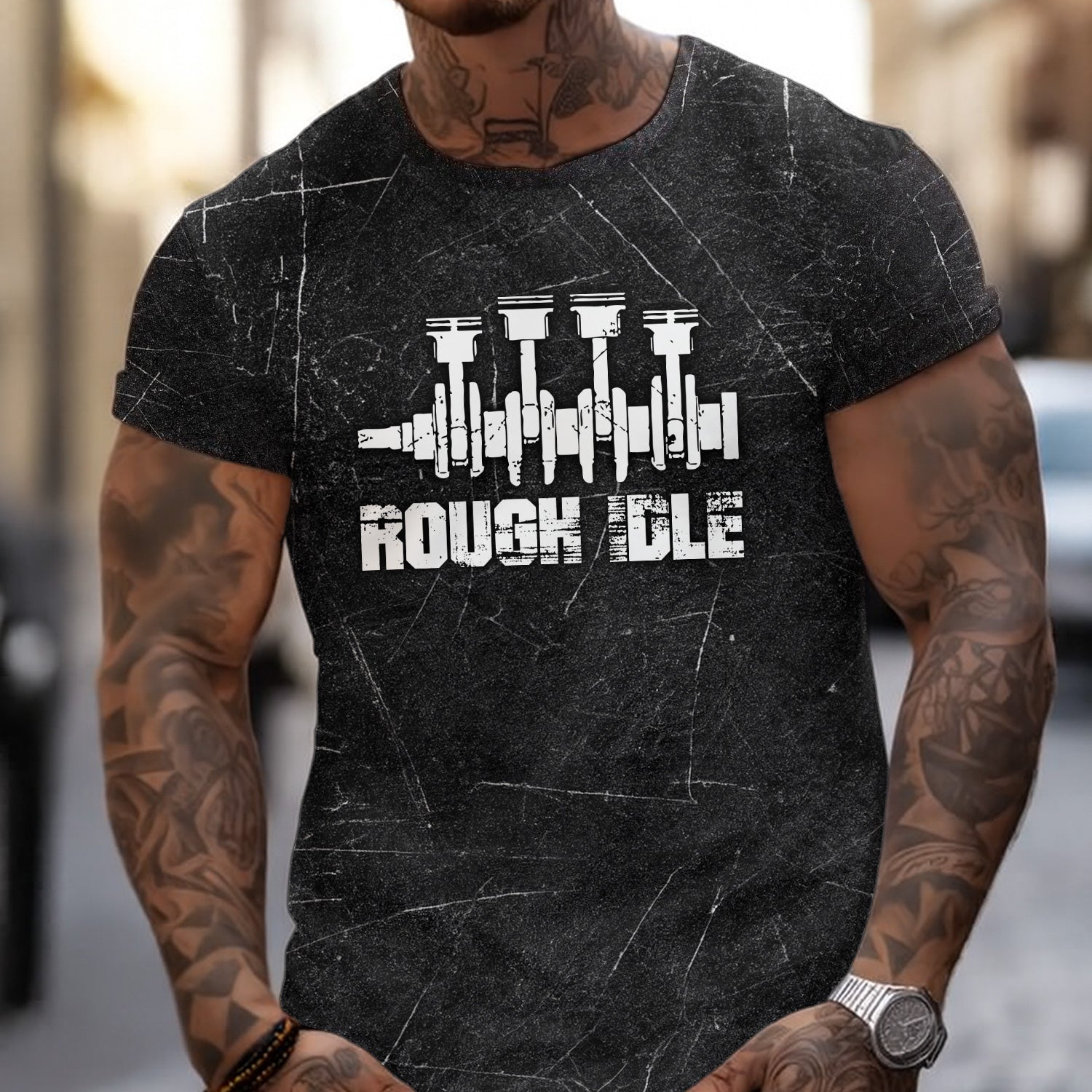 Blisscorners Rough Idle Mechanic Shirt, Car Engine Graphic Tee for Auto Enthusiasts, Car Lovers, and Gearheads, Unique Engine Design Shirt for Men & Women