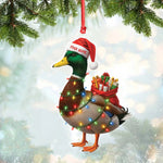 Blisscorners Funny Christmas Duck Acrylic Ornament - Mallard Santa with Lights and Gifts, Personalized Holiday Decoration for Duck Lovers, Unique Hunter Christmas Gift