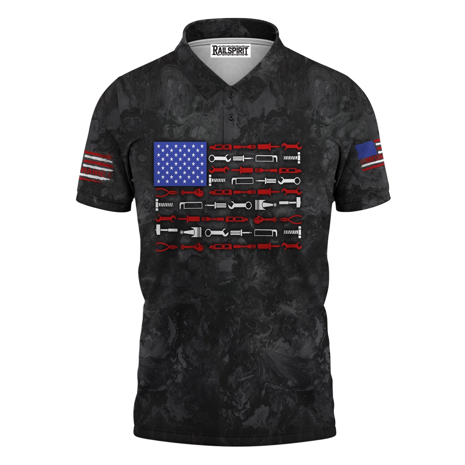 Blisscorners American Flag Tool Shirt, Vintage Mechanic Tools T-shirt for Men, Patriotic USA T-shirt with Wrench & Hammer, Perfect Gift for Tradesmen & DIY Enthusiasts