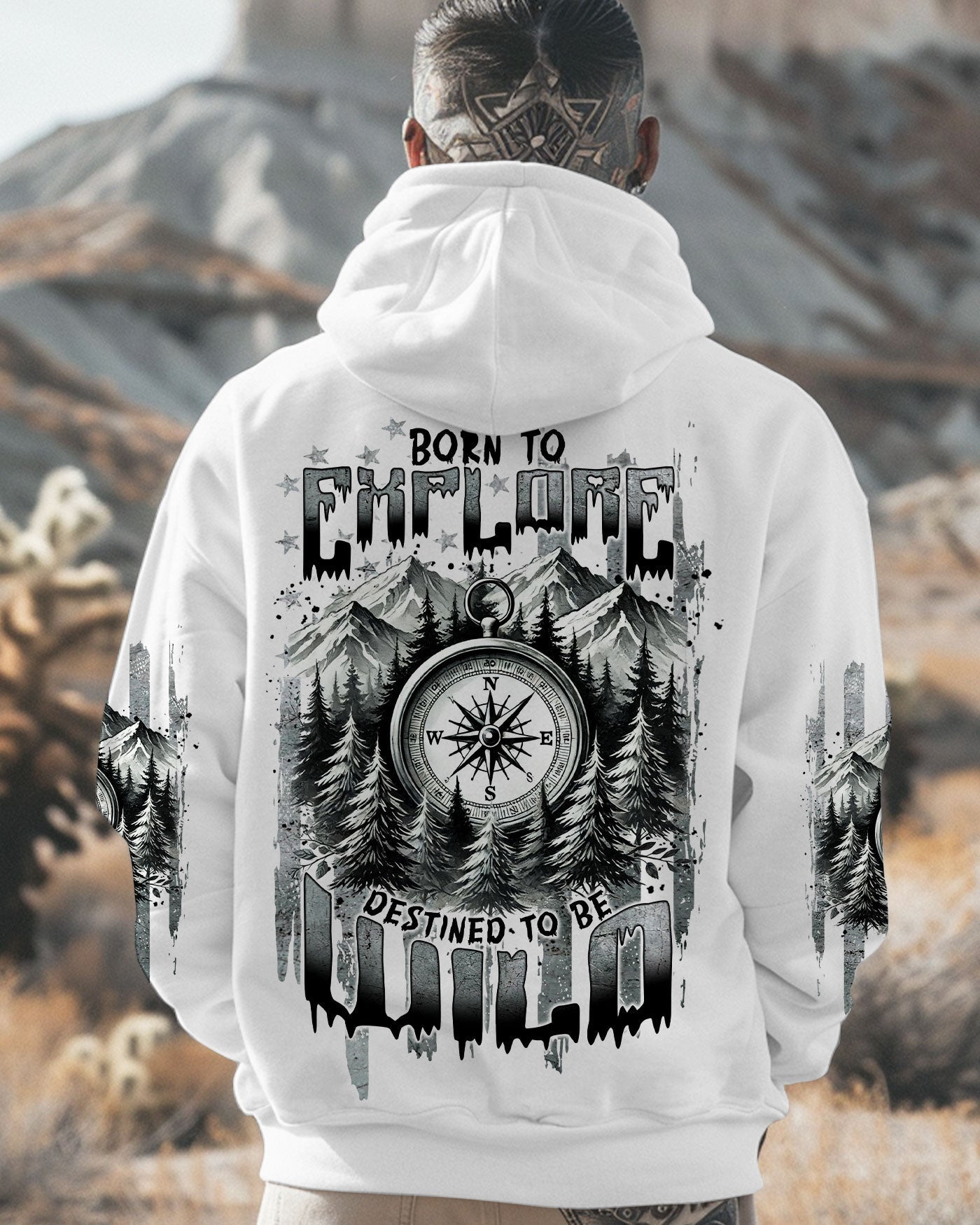 BLISSCORNERS BORN TO EXPLORE DESTINED TO BE WILD COMPASS ALL OVER PRINT