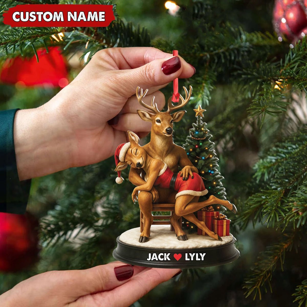 Blisscorners Personalized Acrylic Deer Couple Christmas Ornament - Romantic Holiday Decor for Couples &amp; Wildlife Lovers LM0110