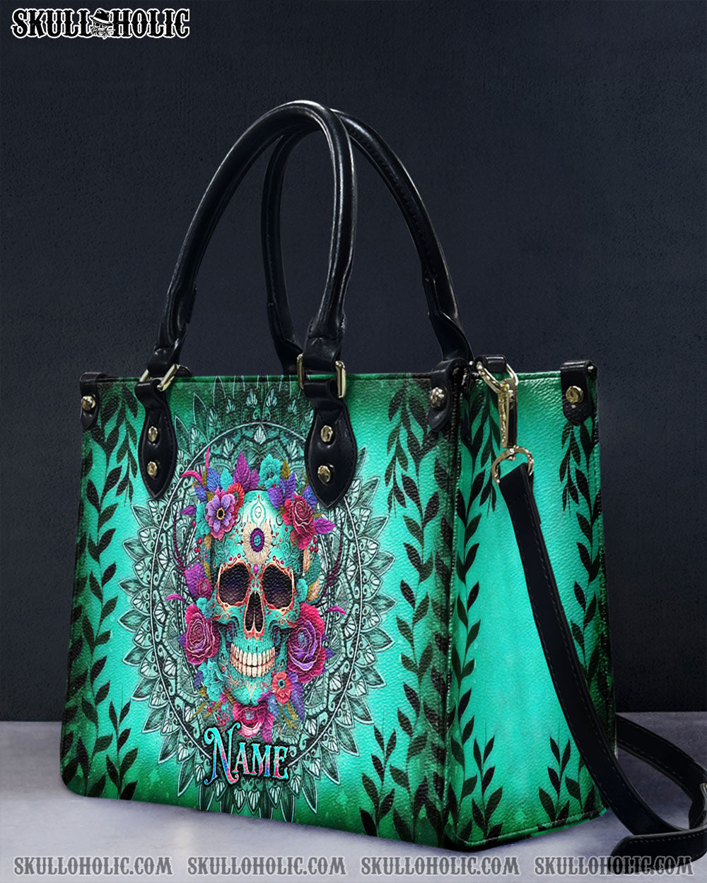 BLISSCORNERS SKULL FLOWERS MANDALA LEATHER HANDBAG