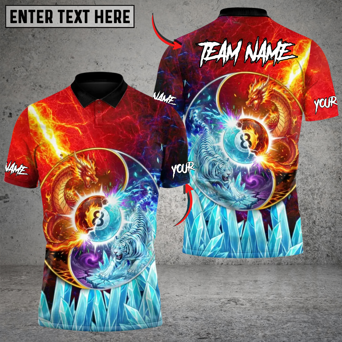 Blisscorners Billiard Eternal Yin Yang Dragon and Tiger of the Cosmic 8 Ball Personalized Name 3D Unisex Shirt