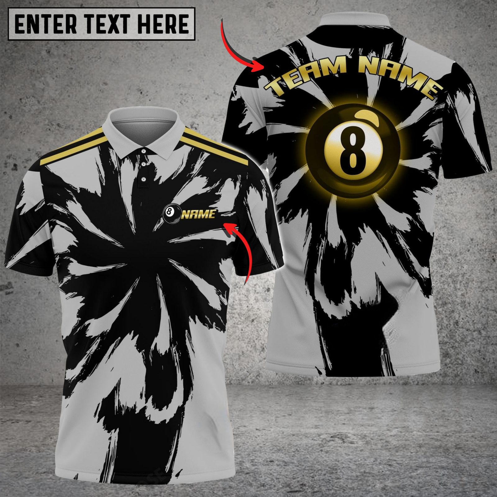 Blisscorners Billiards Black Gold Explosion Multicolor Customized Name, Team Name 3D Shirt