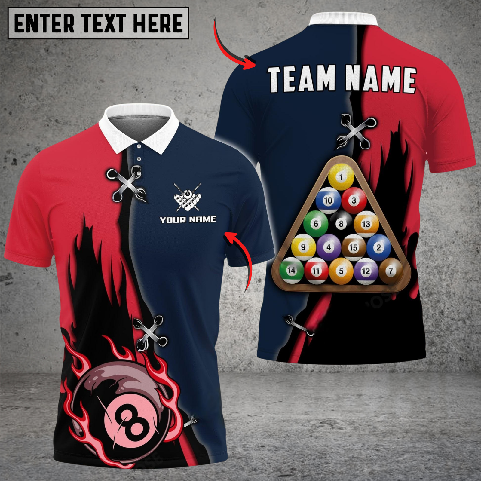 Blisscorners Billiards Dual Flame Multicolor Customized Name, Team Name 3D Shirt
