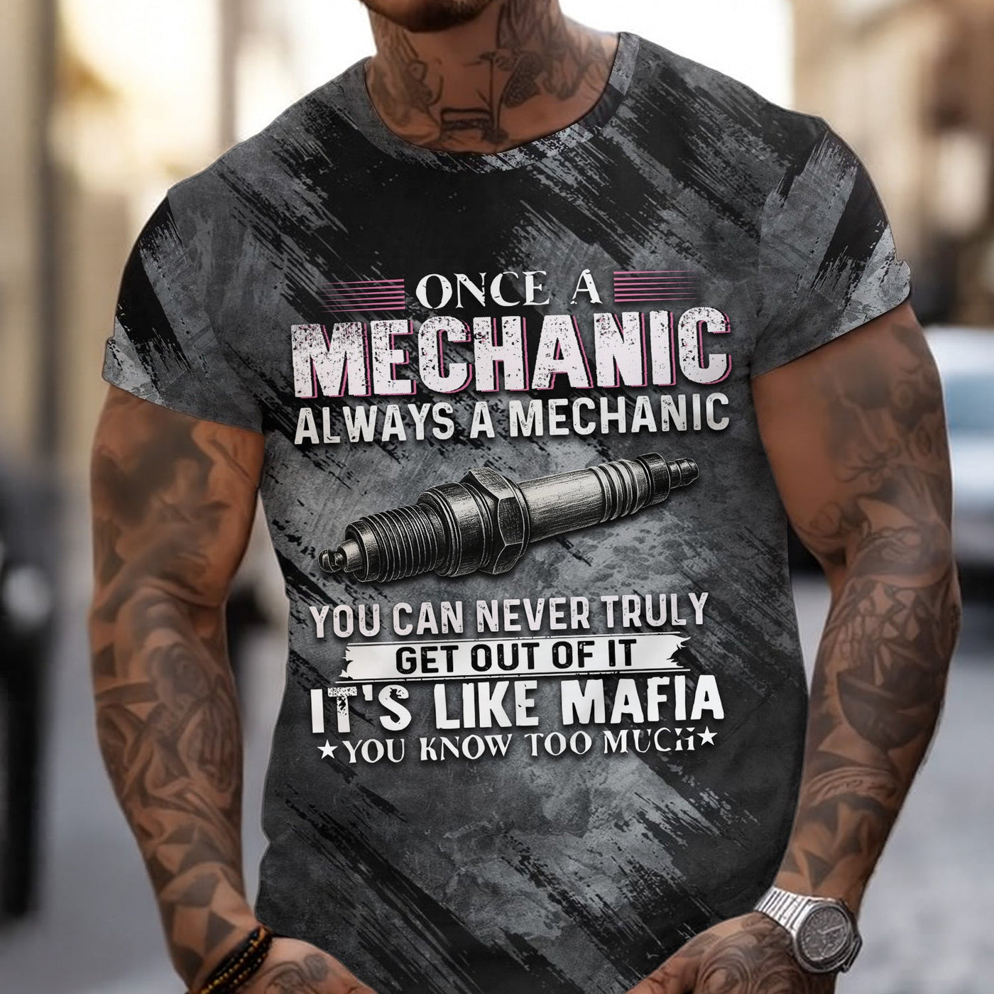 Blisscorners Once A Mechanic Always A Mechanic Shirt Funny Printed Vintage Mechanic Unisex T Shirt Spark Plug Design