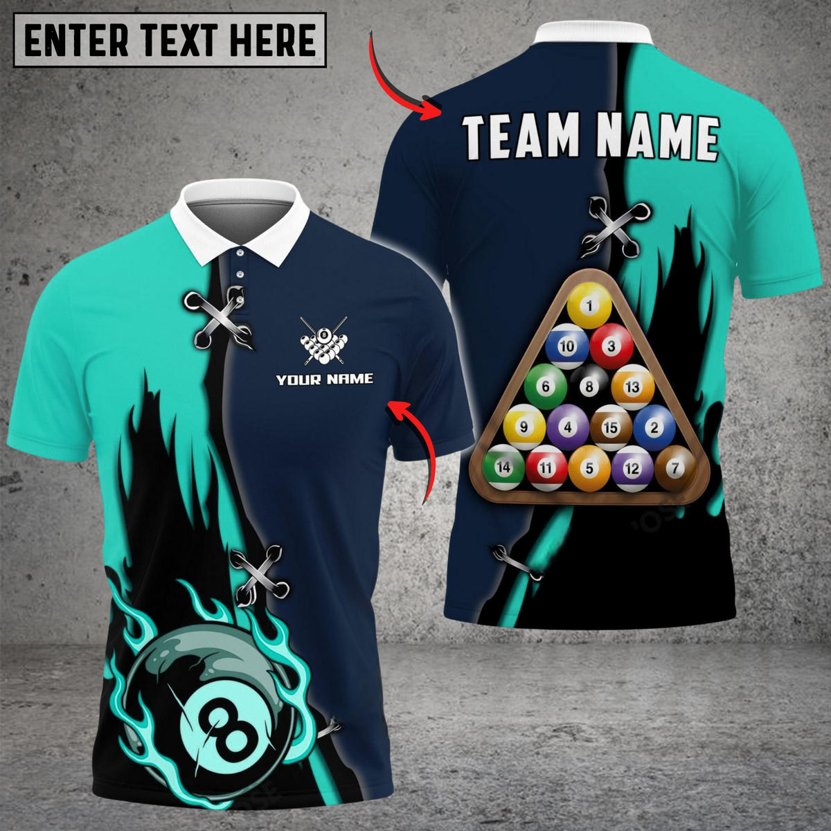 Blisscorners Billiards Dual Flame Multicolor Customized Name, Team Name 3D Shirt