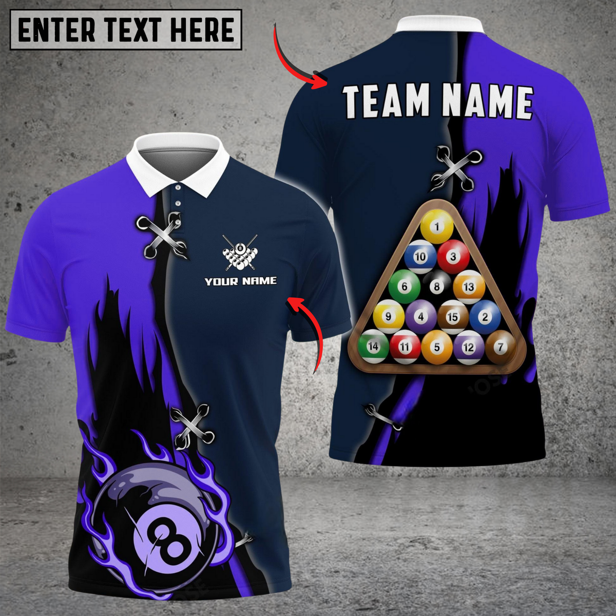 Blisscorners Billiards Dual Flame Multicolor Customized Name, Team Name 3D Shirt