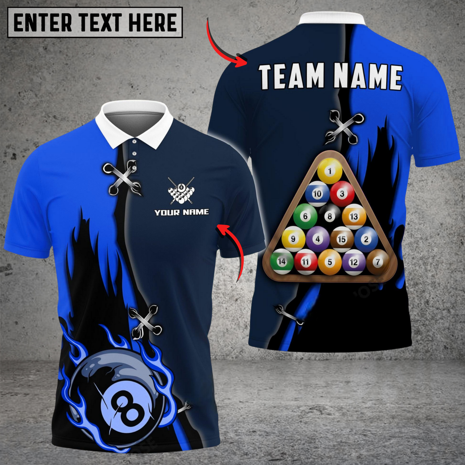 Blisscorners Billiards Dual Flame Multicolor Customized Name, Team Name 3D Shirt