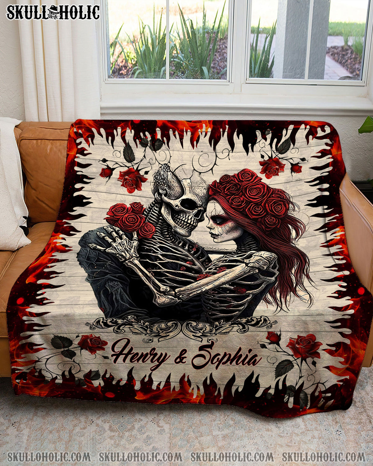 BLISSCORNERS PERSONALIZED SKELETON COUPLE FLEECE BLANKET