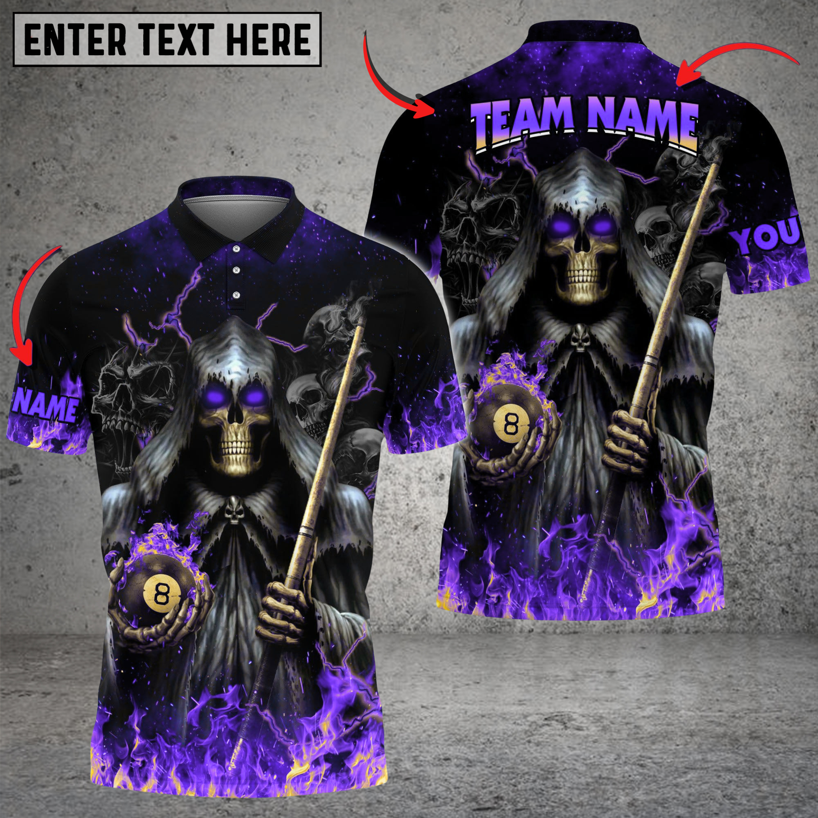 Blisscorners Billiards Grim Flame Skull Multicolor Customized Name, Team Name 3D Shirt