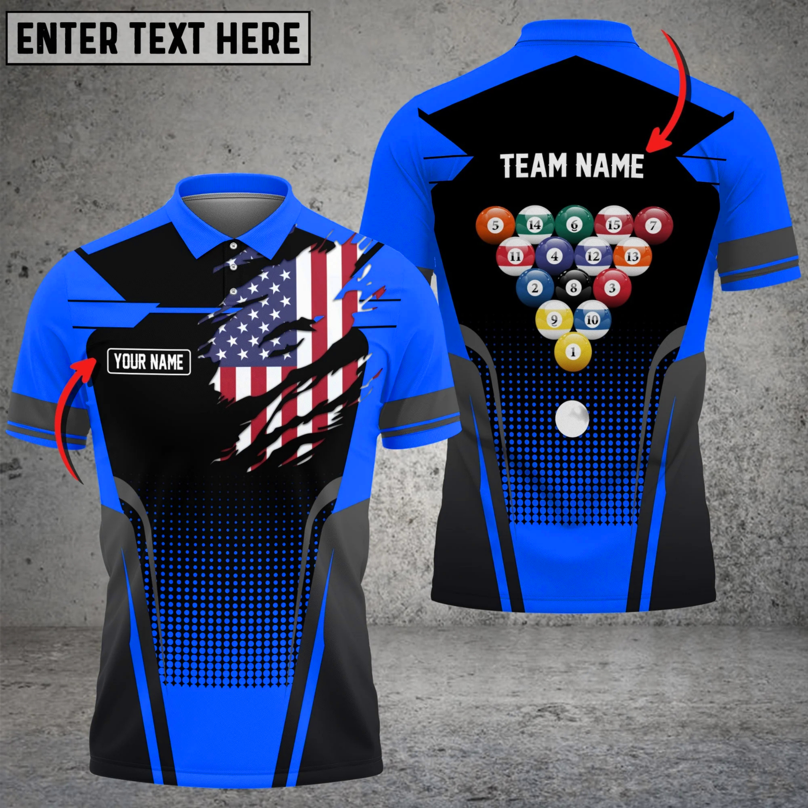 Blisscorners Billiards American Flag Edition Multicolor Customized Name, Team Name 3D Shirts