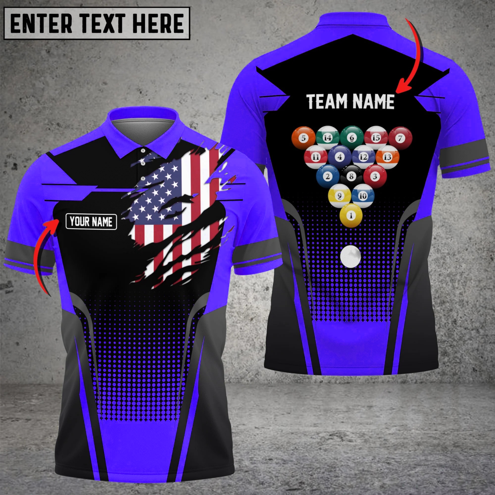 Blisscorners Billiards American Flag Edition Multicolor Customized Name, Team Name 3D Shirts