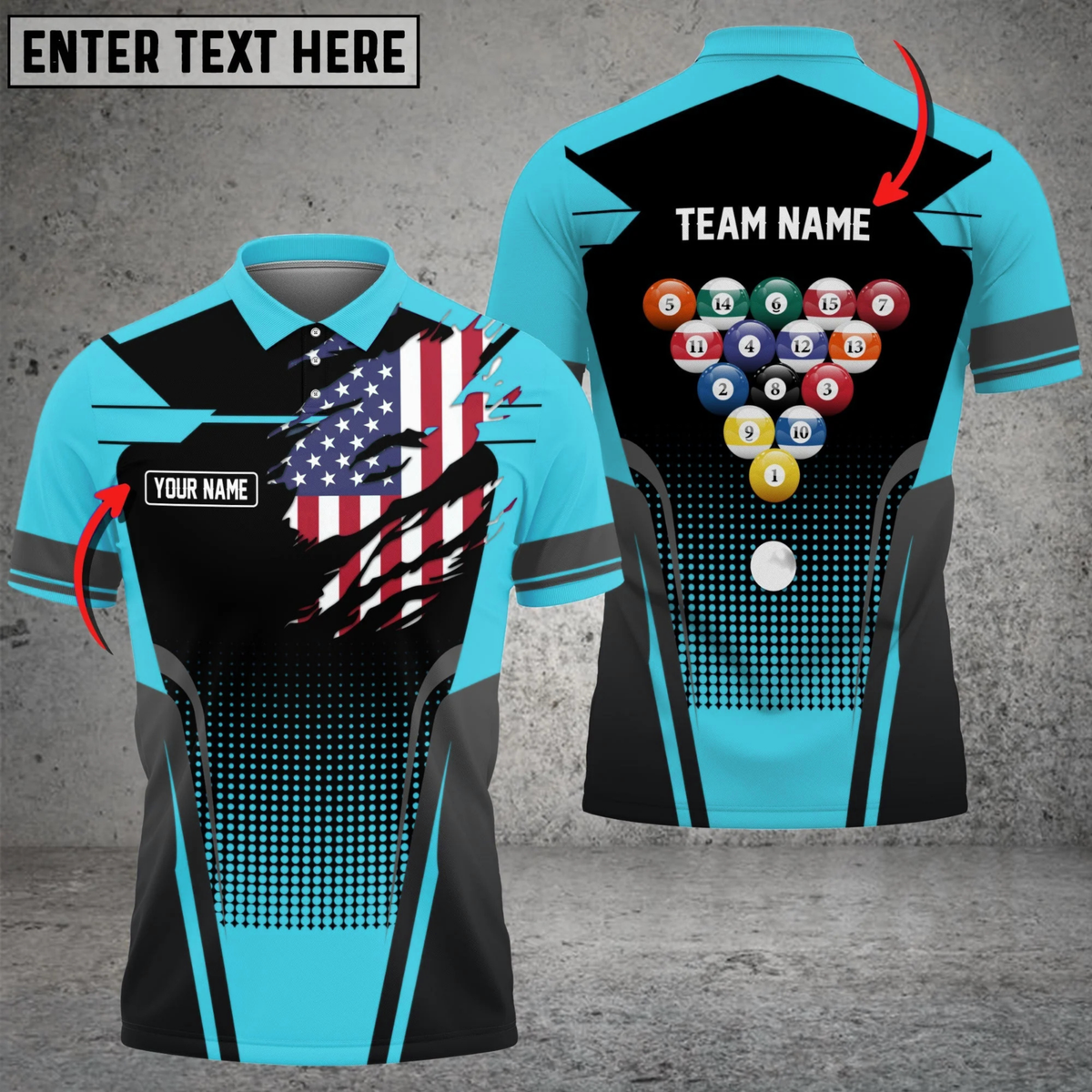 Blisscorners Billiards American Flag Edition Multicolor Customized Name, Team Name 3D Shirts