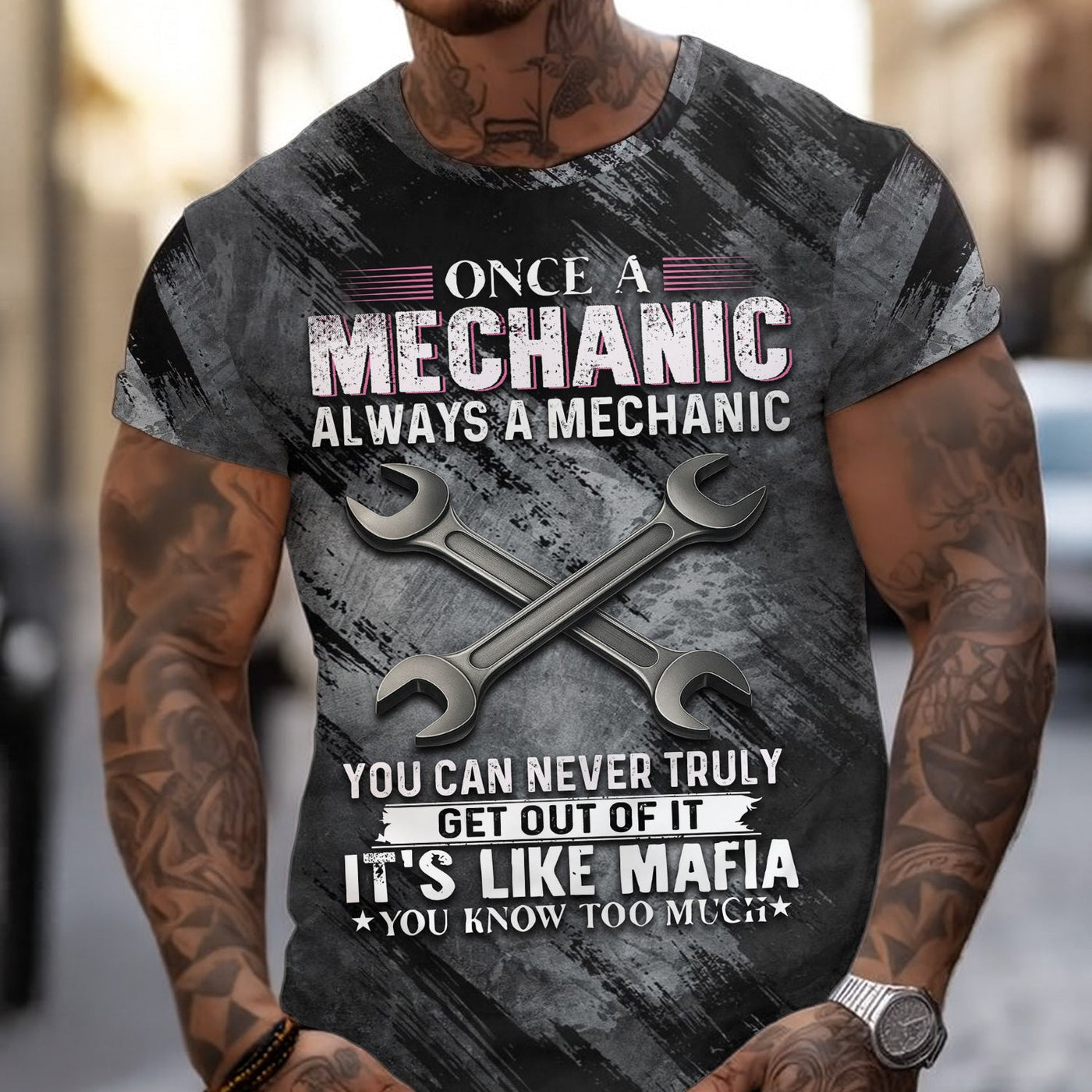 Blisscorners Once A Mechanic Always A Mechanic Shirt Funny Printed Vintage Mechanic Unisex T Shirt Wrench Design