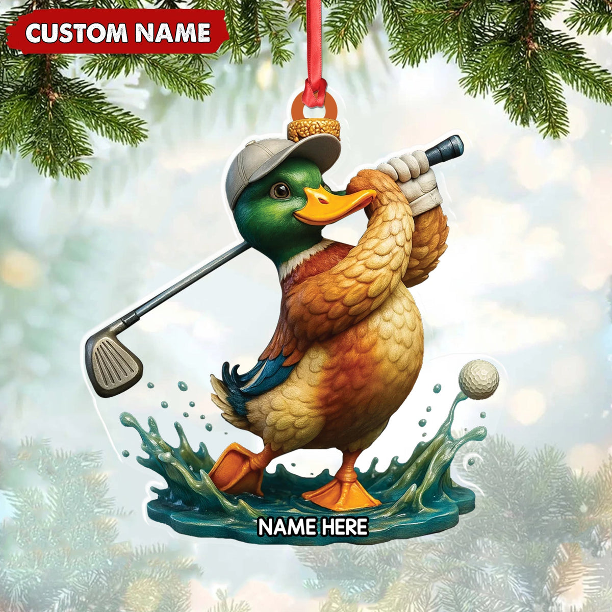 Blisscorners Personalized Acrylic Duck Golf Christmas Ornament - Custom Name Funny Hunter Gift for Golf Lovers LM0110