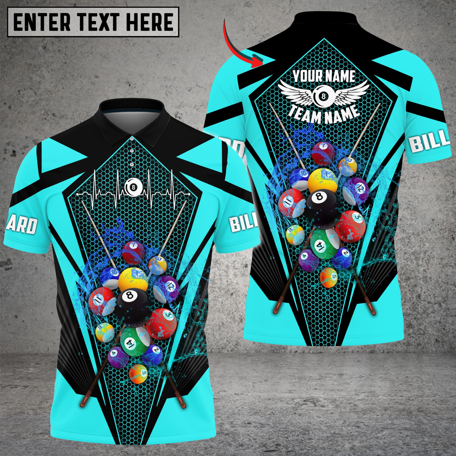 Blisscorners Billiards Neon Burst Pool Balls Multicolor Customized Name, Team Name 3D Shirt