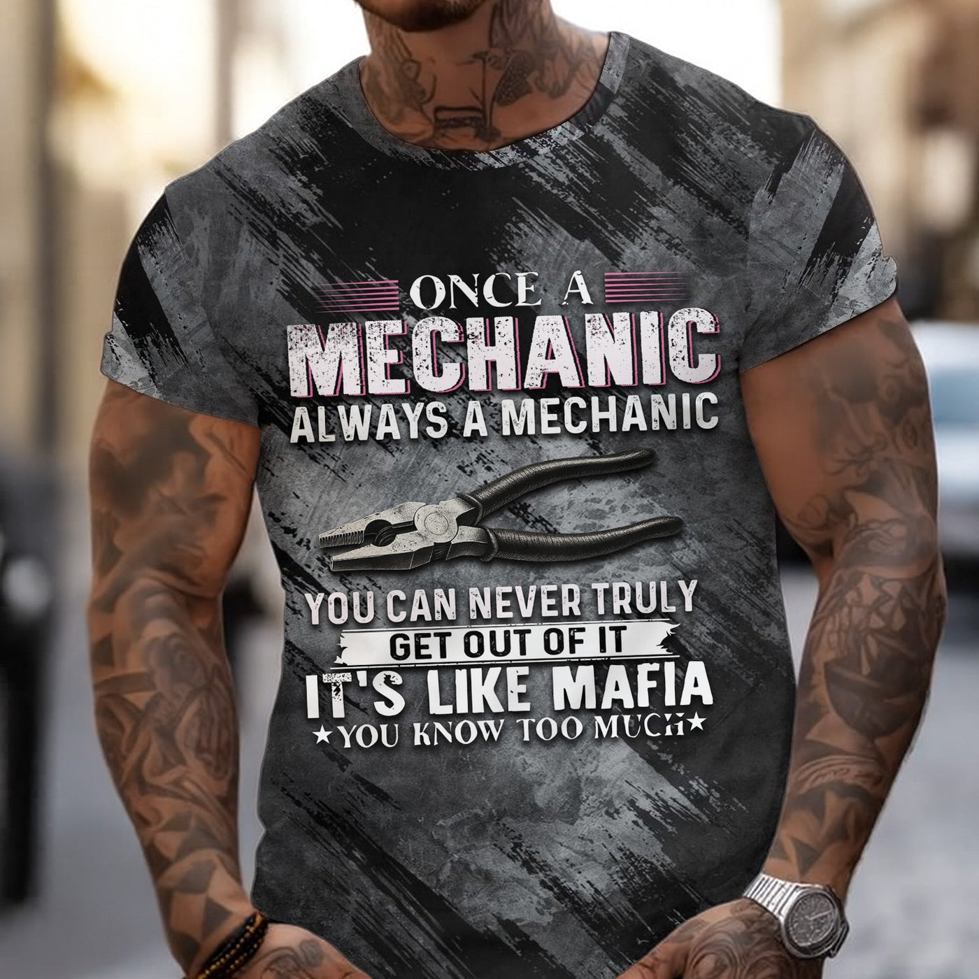 Blisscorners Once A Mechanic Always A Mechanic Shirt Funny Printed Vintage Mechanic Unisex T Shirt Pliers Design