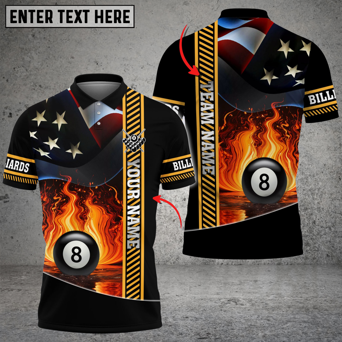 Blisscorners Billiards Fire Flag Fusion Personalized Name 3D Unisex Shirt
