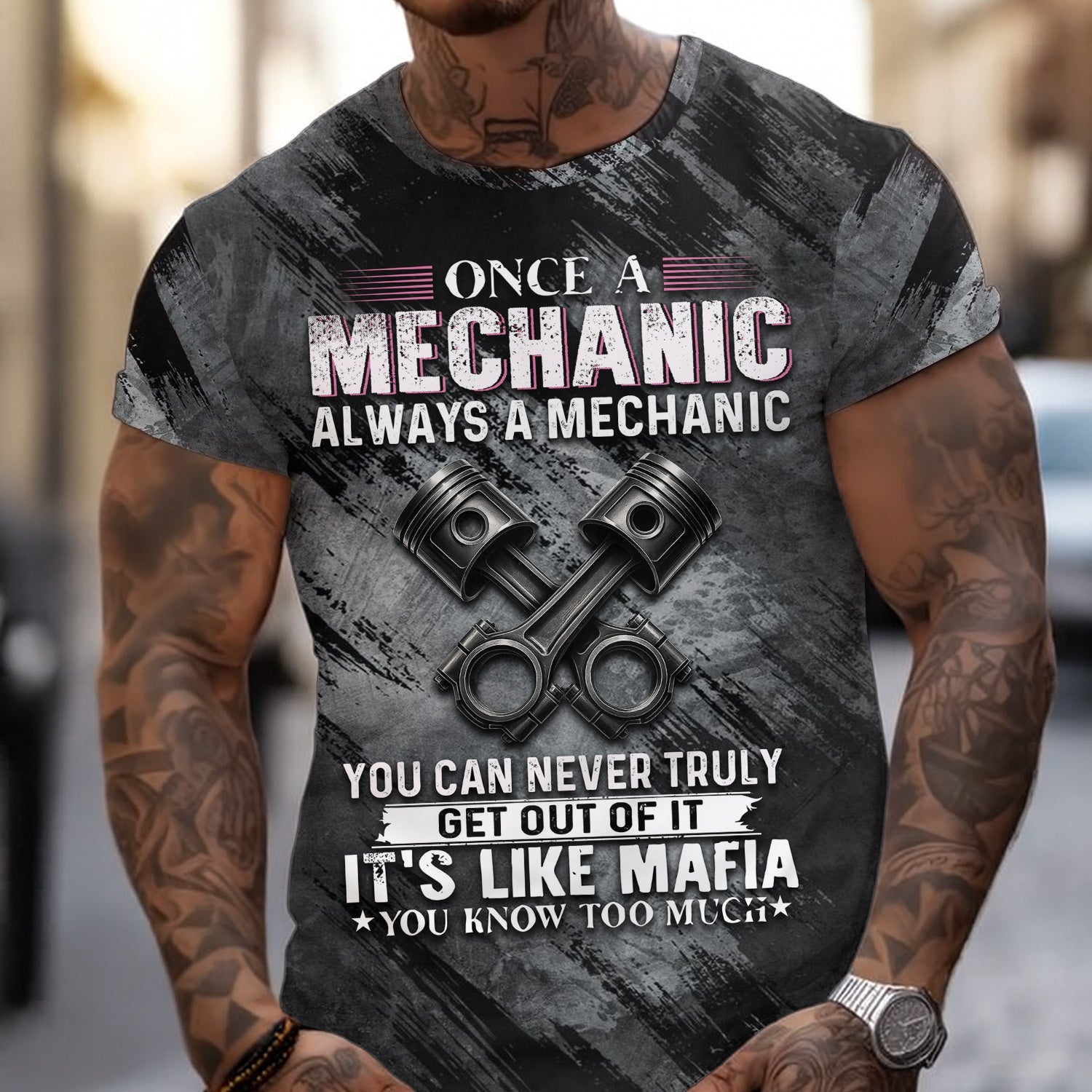 Blisscorners Once A Mechanic Always A Mechanic Shirt Funny Printed Vintage Mechanic Unisex T Shirt Engine Piston Design